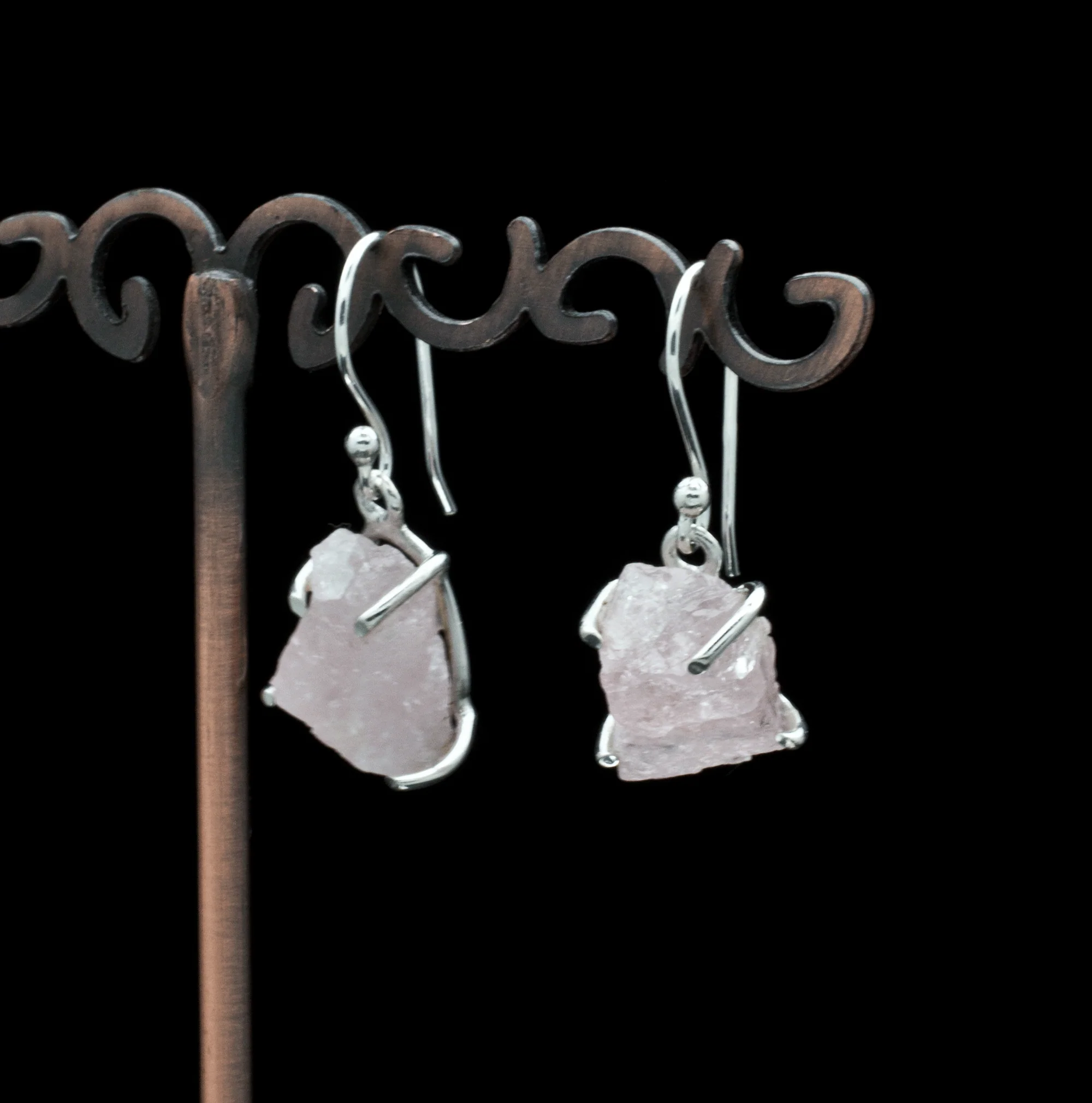 Sterling Silver Raw Morganite Earrings - Image 2