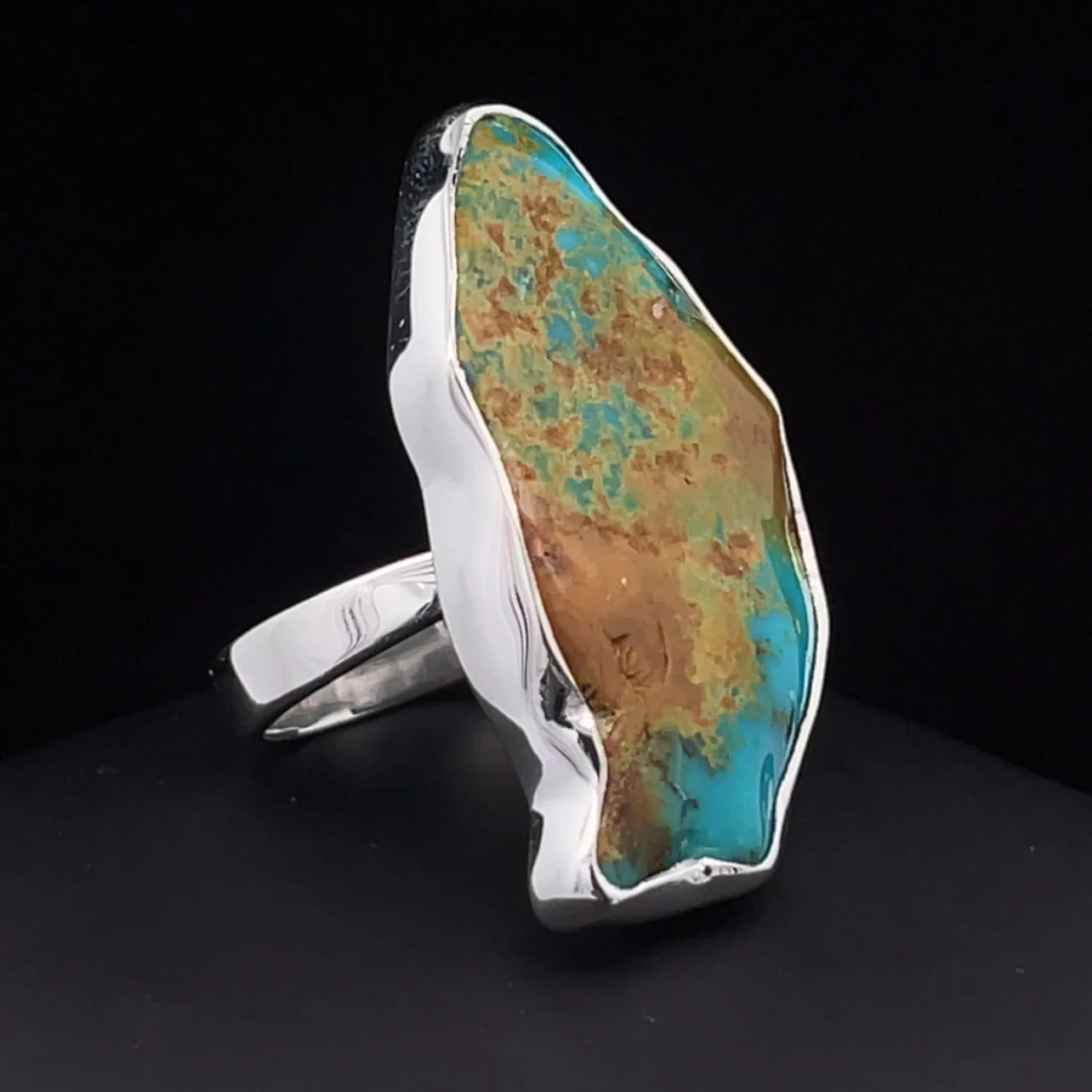 Sterling Silver Raw Turquoise Ring Adjustable - Image 2