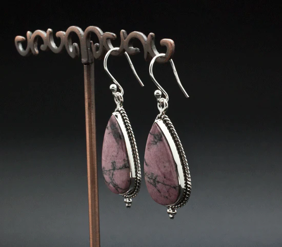 Sterling Silver Rhodonite Earrings - Image 2