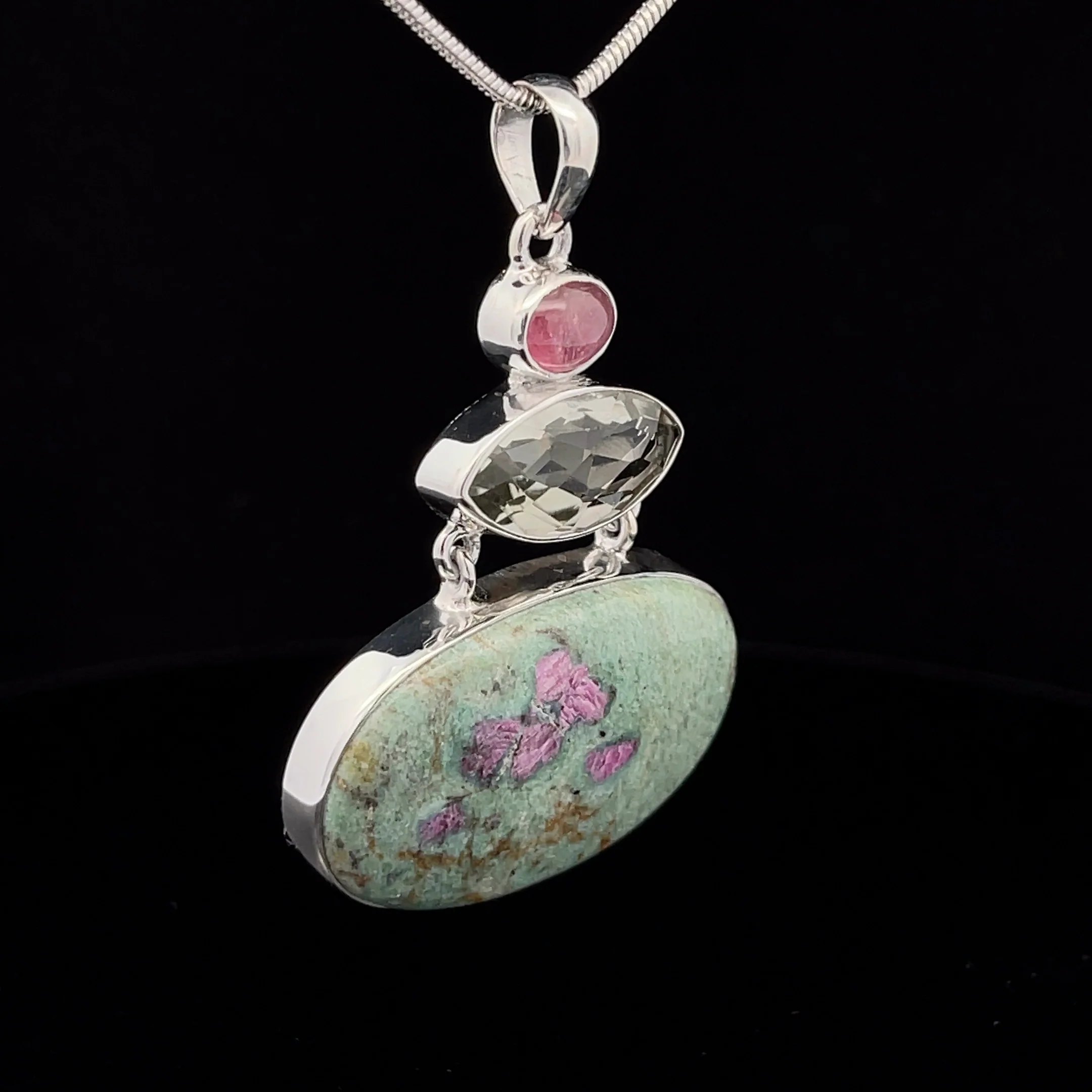 Sterling Silver Ruby In Fuschite, Green Amethyst and Ruby Pendant - Image 2
