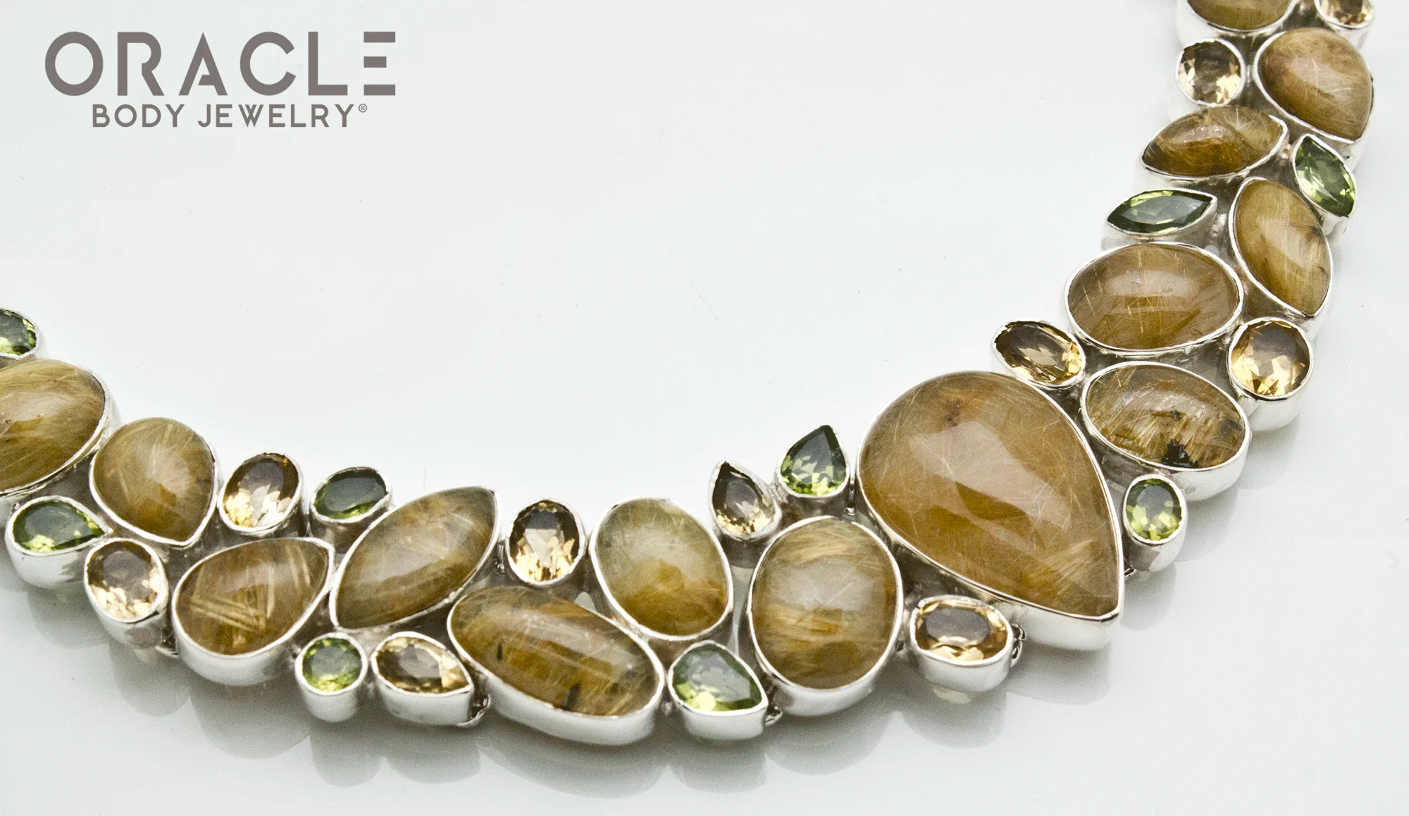 Sterling Silver Rutilated Quartz Necklace with Citrine and Peridot Accents - Image 2