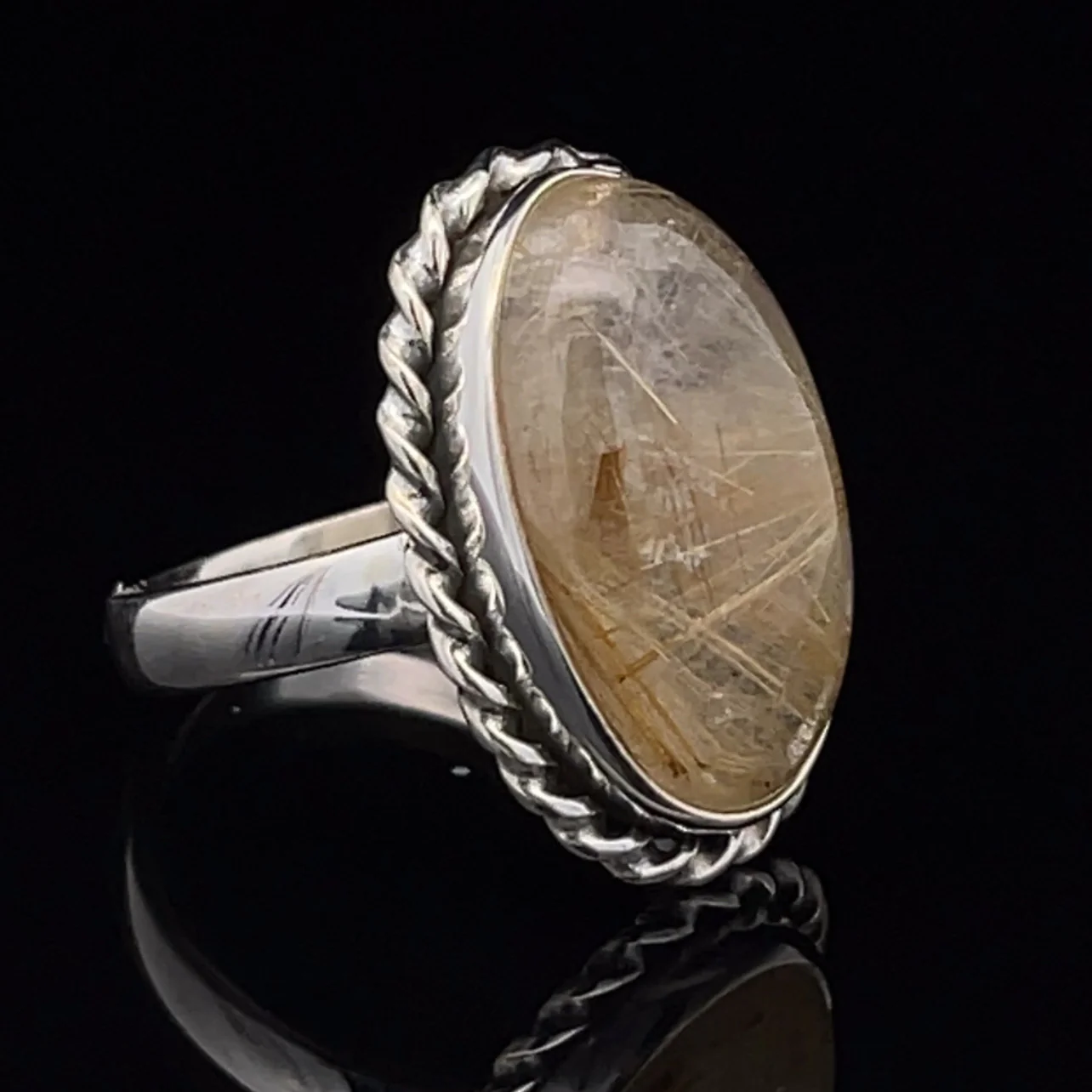 Sterling Silver Rutilated Quartz Ring Size 7 - Image 2