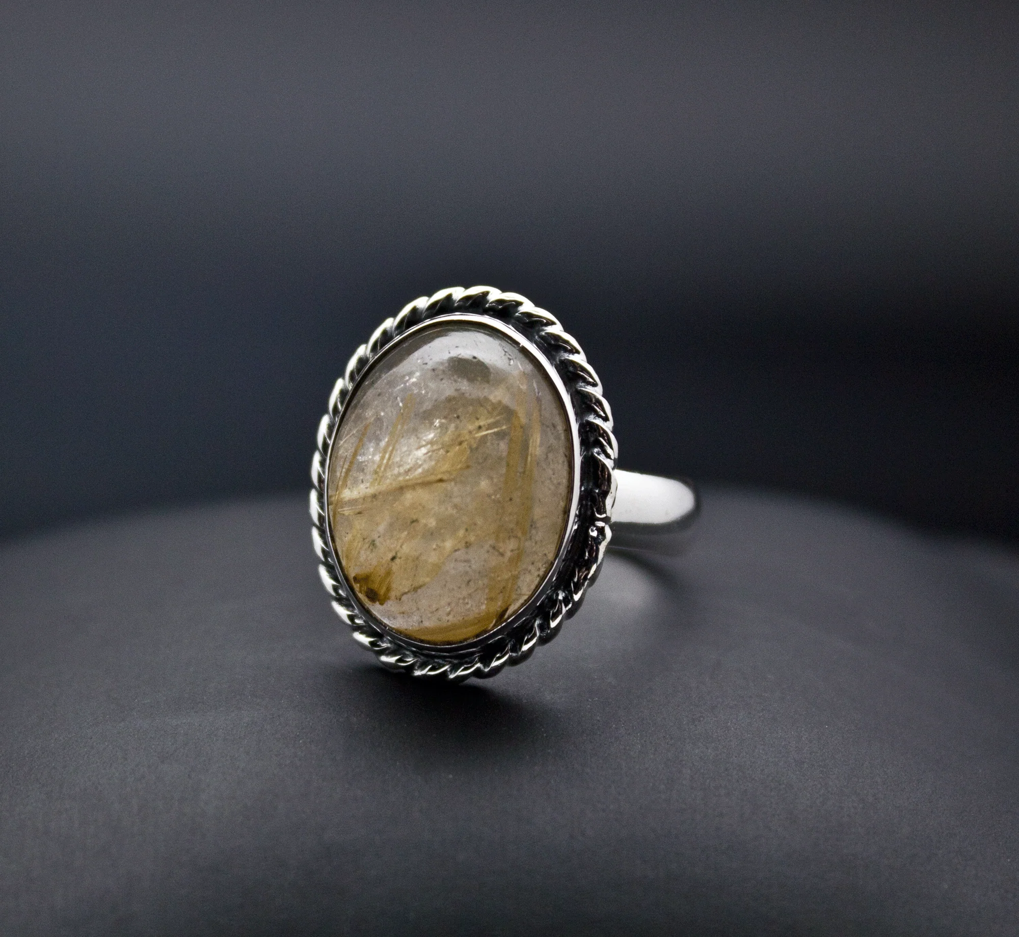 Sterling Silver Rutilated Quartz Ring Size 7 - Image 2