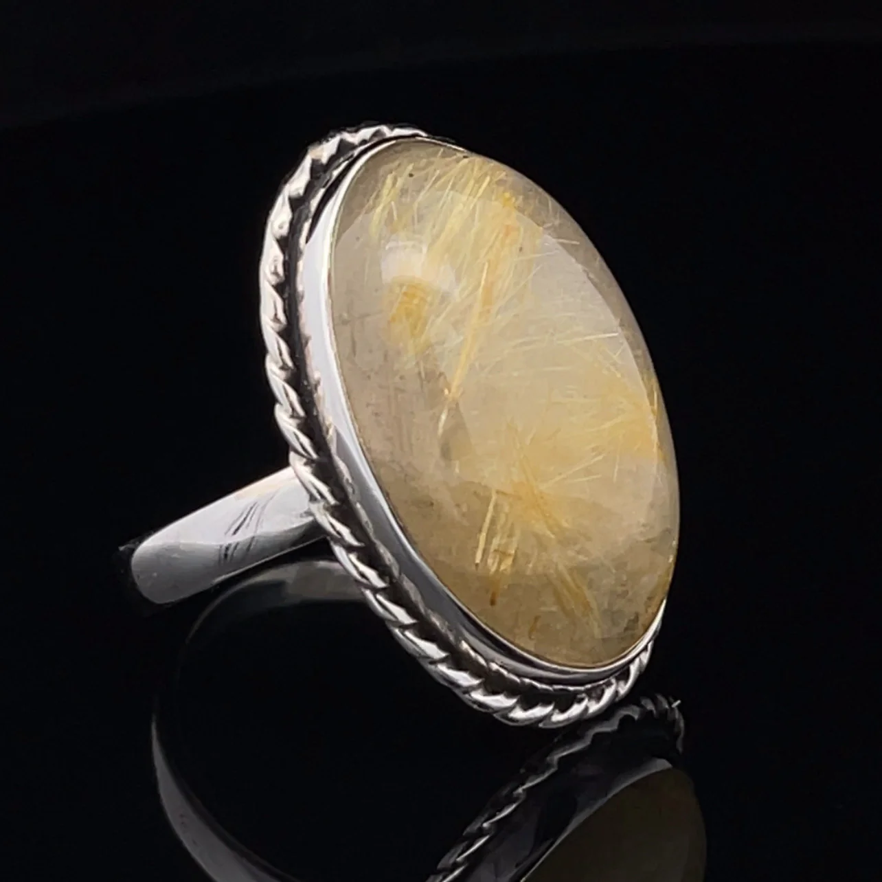 Sterling Silver Rutilated Quartz Ring Size 11 - Image 2