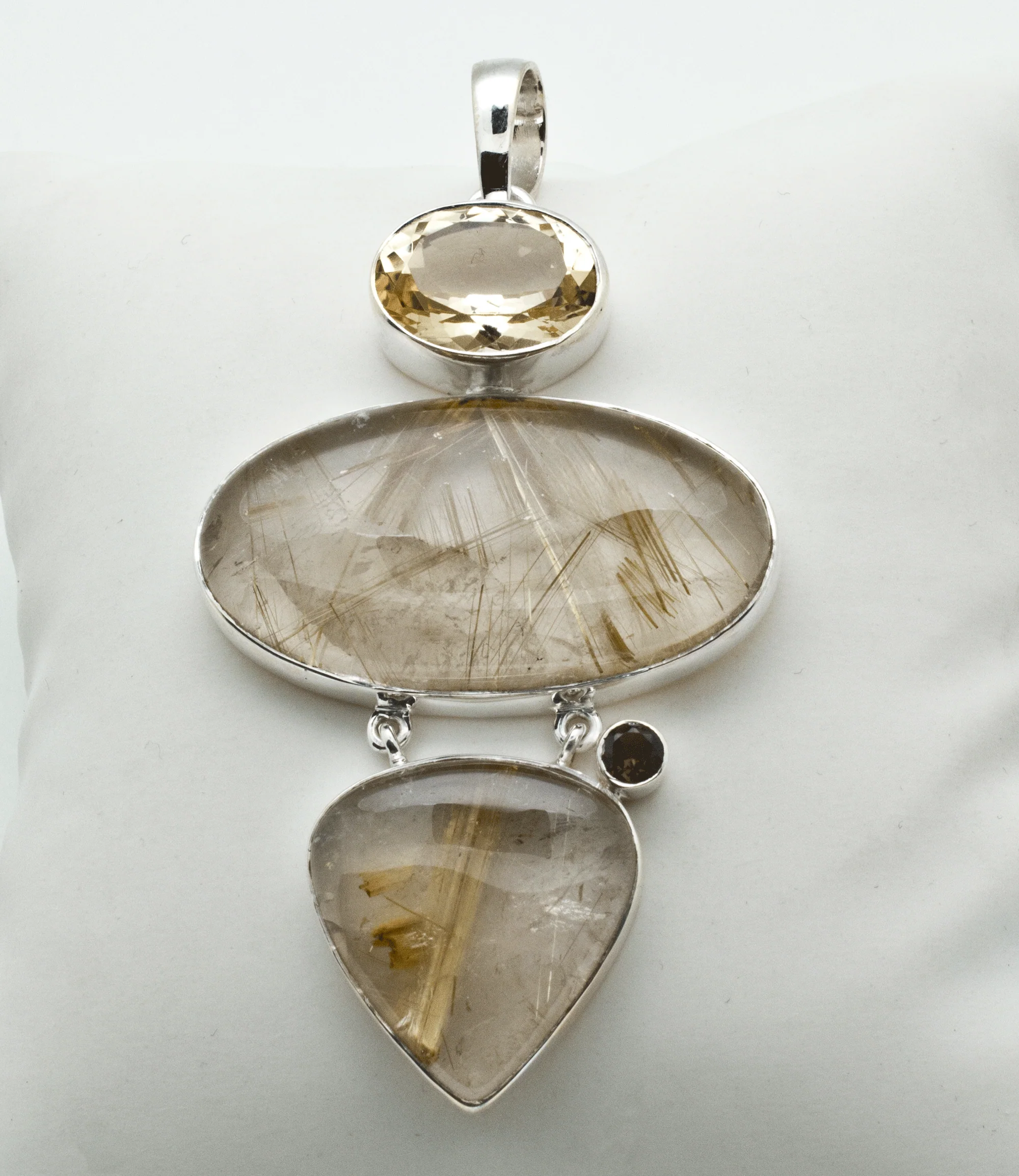 Sterling Silver Rutilated Quartz with Citrine and Smoky Quartz - Image 2