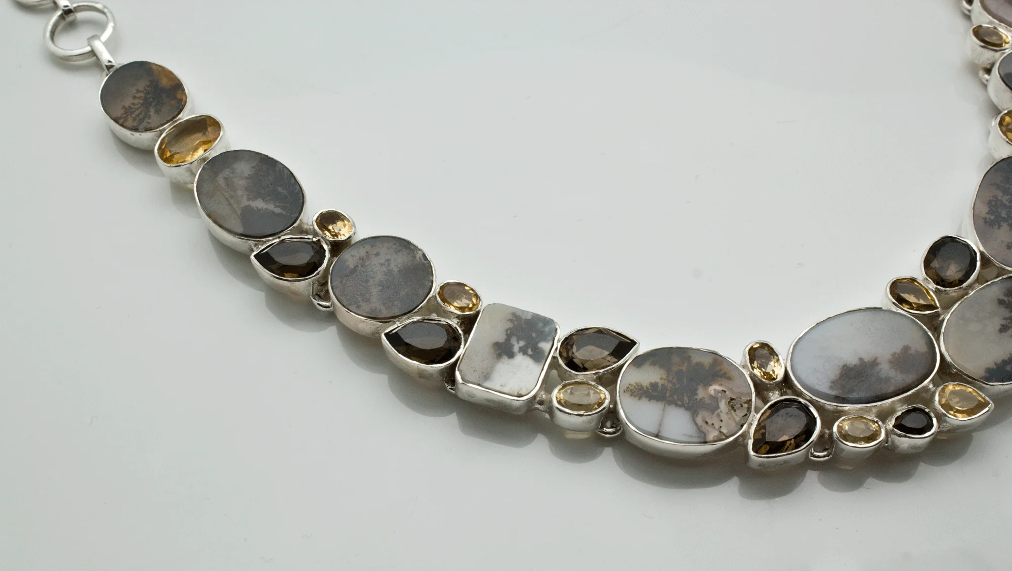 Sterling Silver Scenic Dendritic Agate with Smoky Quartz and Citrine Necklace - Image 3