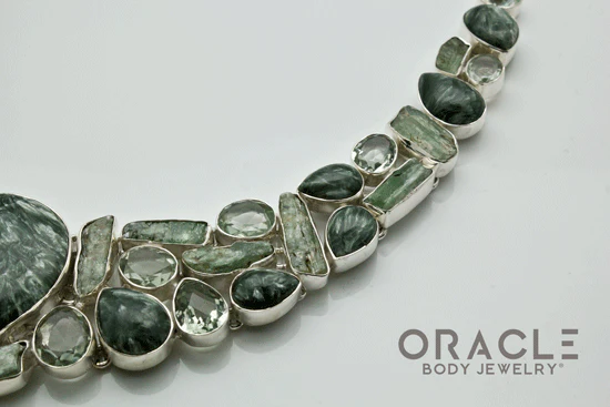 Sterling Silver Seraphinite with Green Amethyst and Kyanite Necklace - Image 2