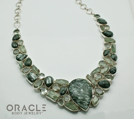 Sterling Silver Seraphinite with Green Amethyst and Kyanite Necklace - Image 4