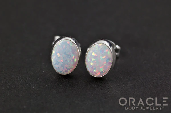 Sterling Silver Synthetic White Opal Earrings - Image 2