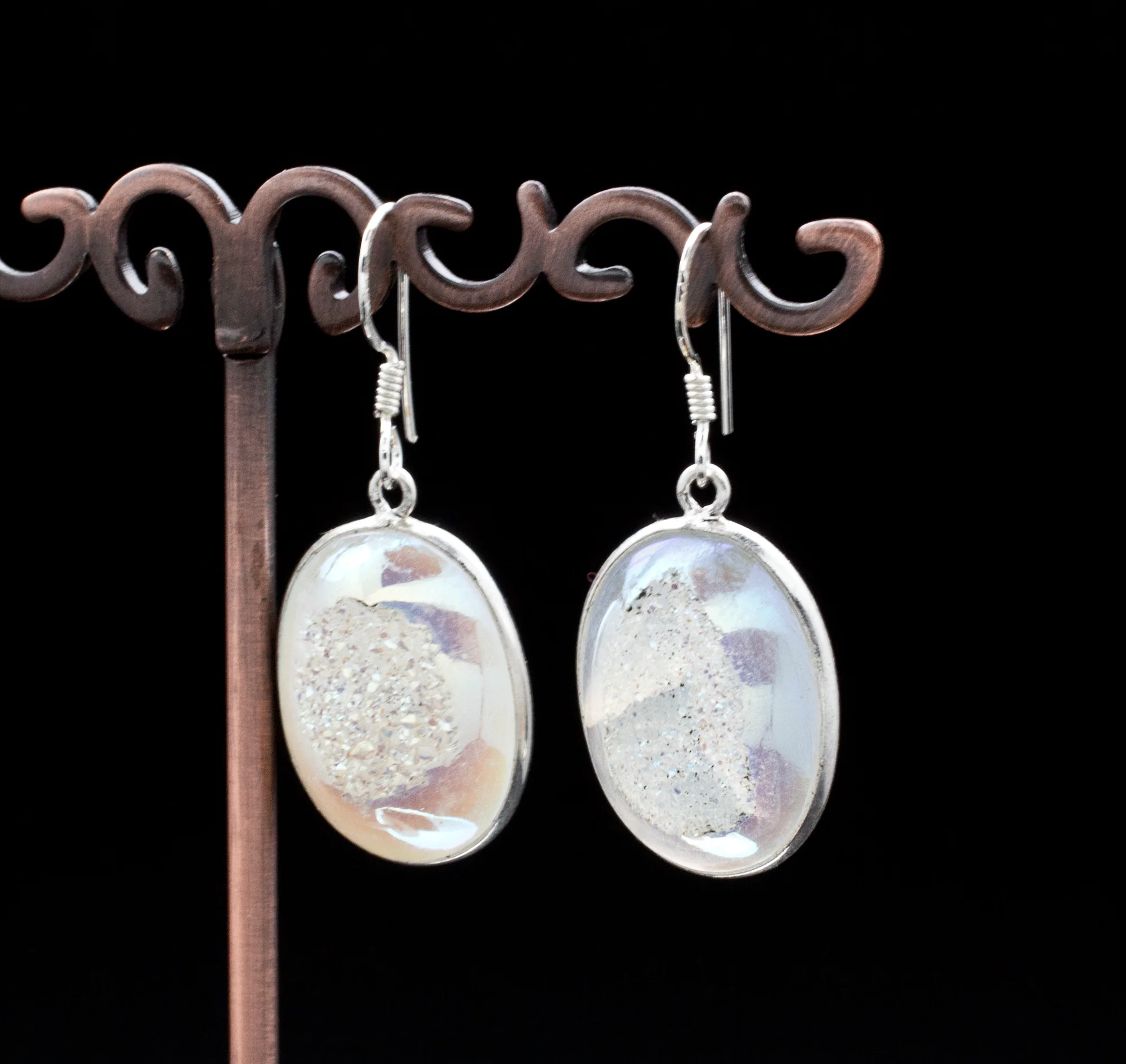 Sterling Silver Titanium Coated Druzy Agate Earrings - Image 2