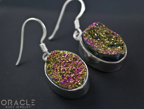 Sterling Silver Titanium Coated Druzy Agate Earrings - Image 2
