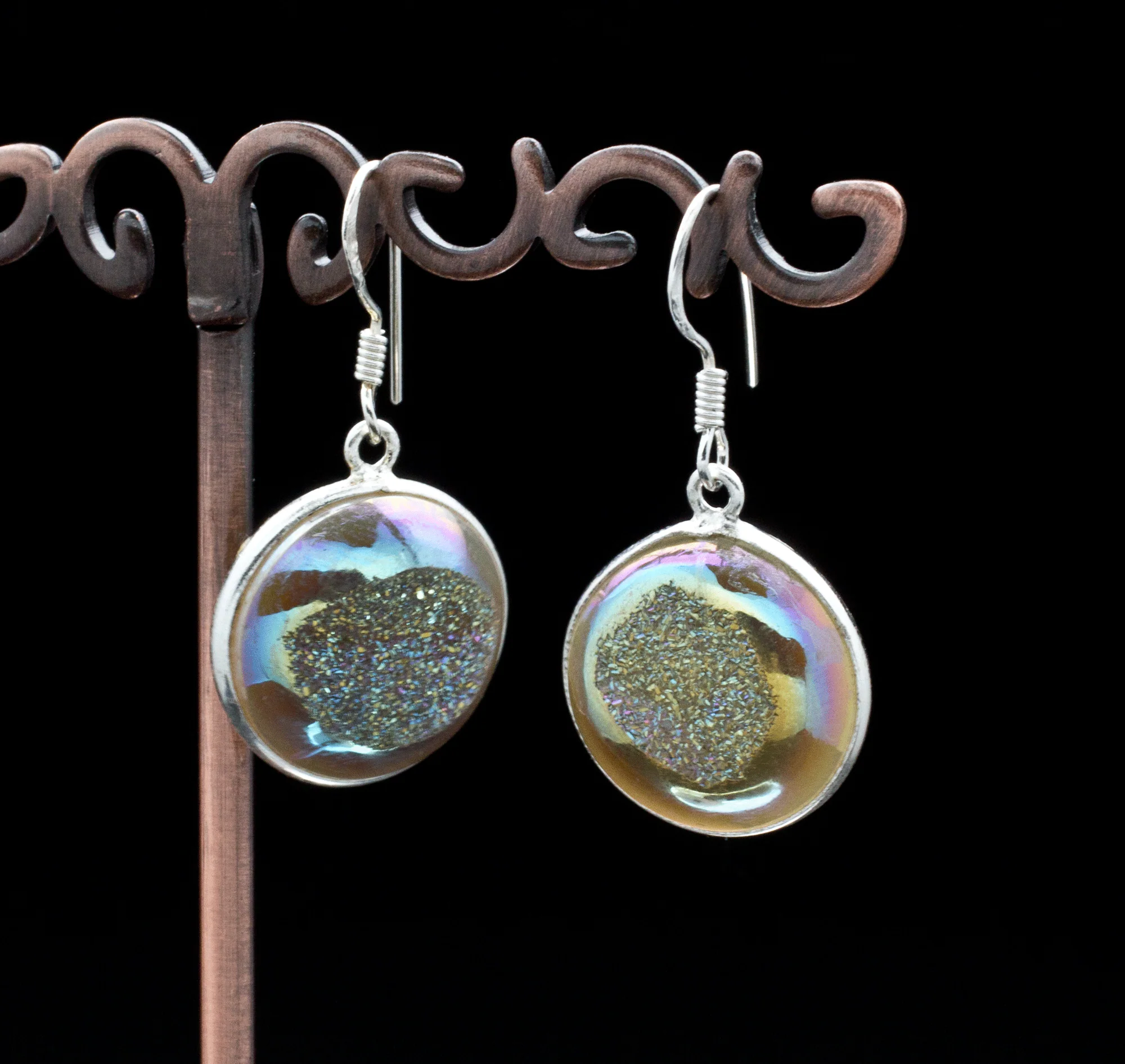 Sterling Silver Titanium Coated Druzy Agate Earrings - Image 2