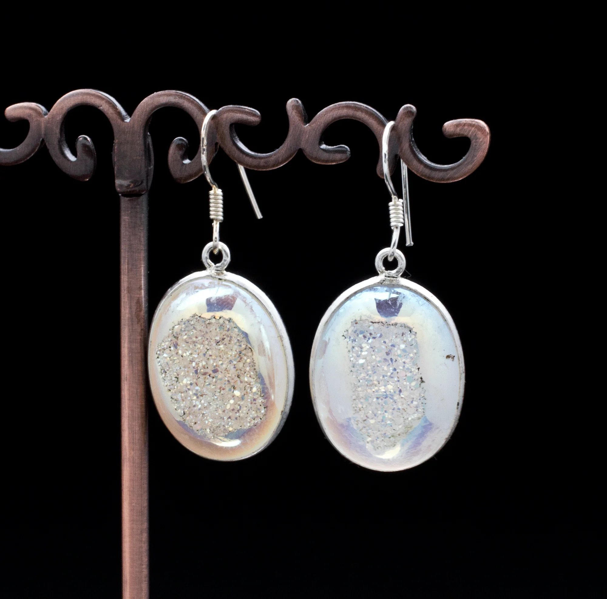 Sterling Silver Titanium Coated Druzy Agate Earrings - Image 2