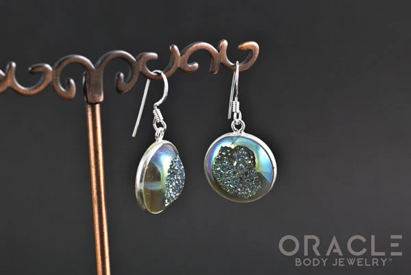 Sterling Silver Titanium Coated Druzy Earrings - Image 2