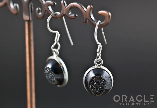 Sterling Silver Titanium Coated Druzy Earrings - Image 2