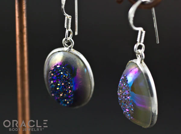 Sterling Silver Titanium Coated Druzy Earrings - Image 2