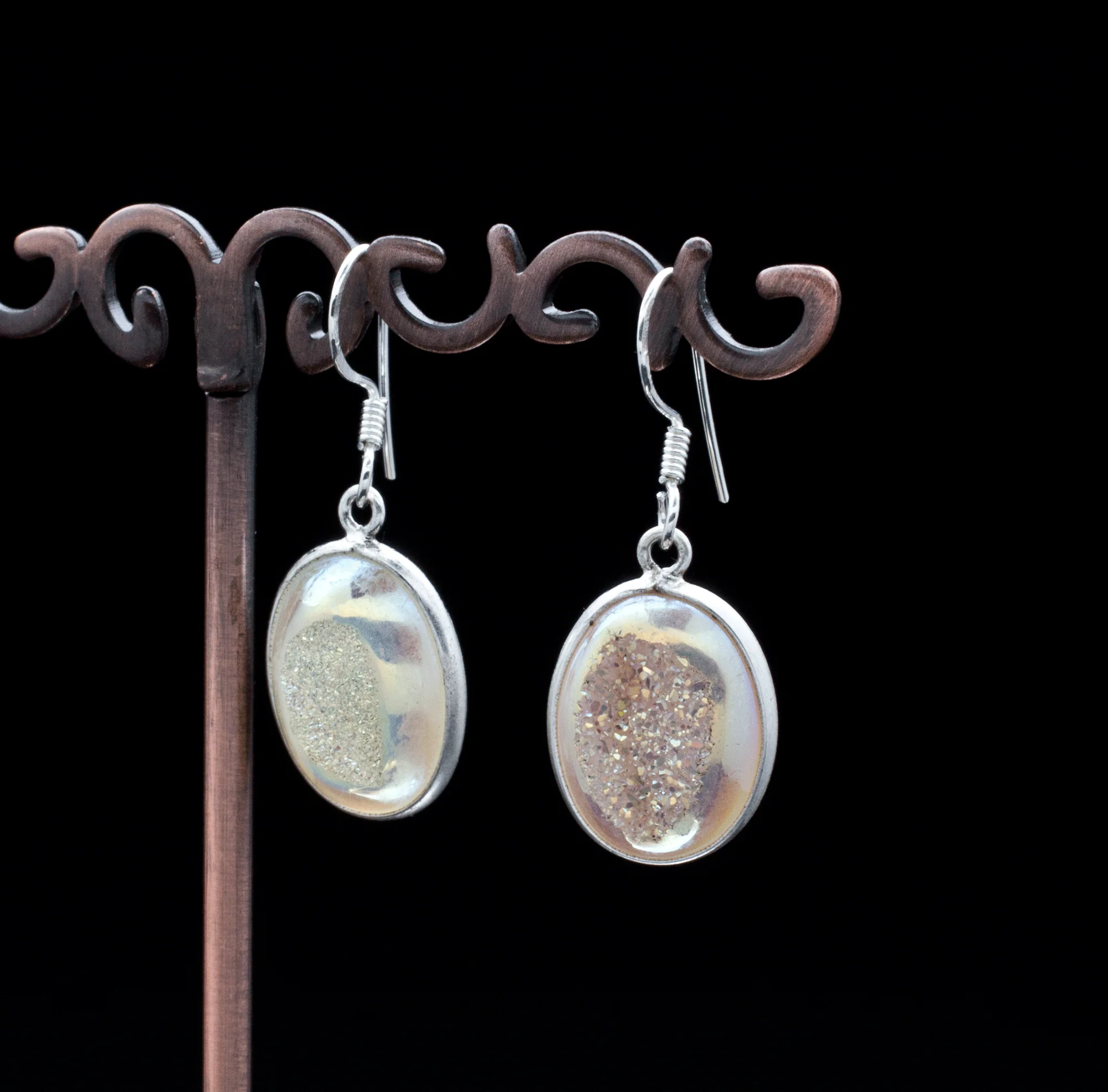 Sterling Silver Titianium Coated Druzy Agate Earrings - Image 2