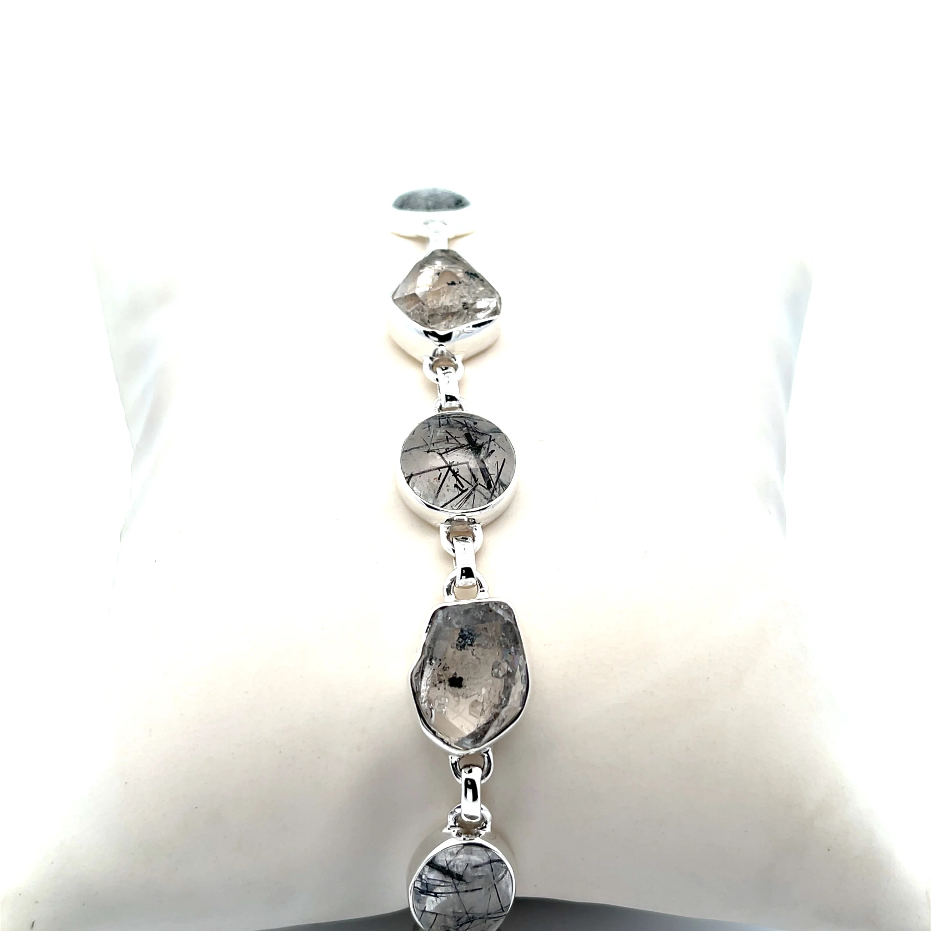 Sterling Silver Tourmalated Quartz and Herkimer Diamond Bracelet - Image 2