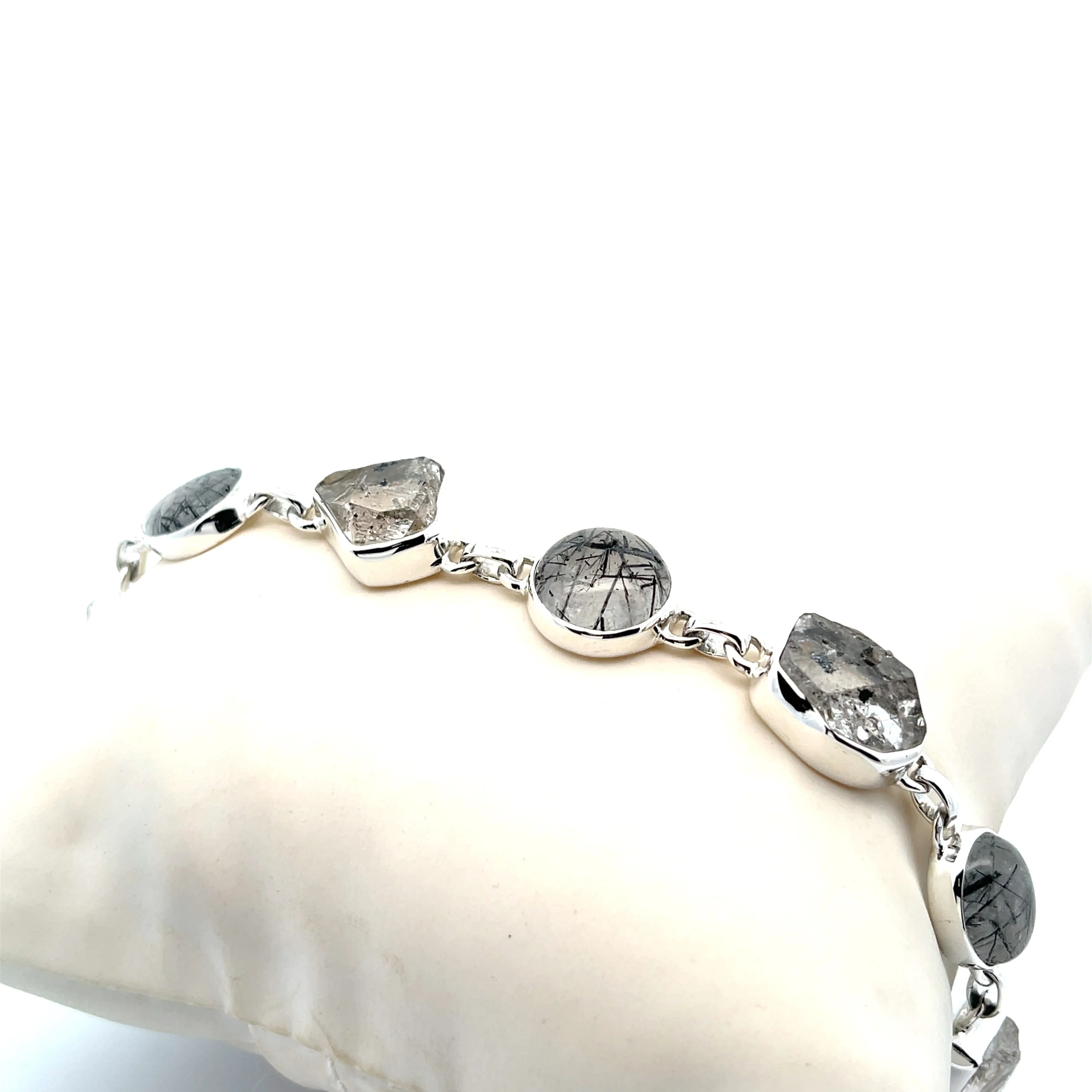 Sterling Silver Tourmalated Quartz and Herkimer Diamond Bracelet - Image 3