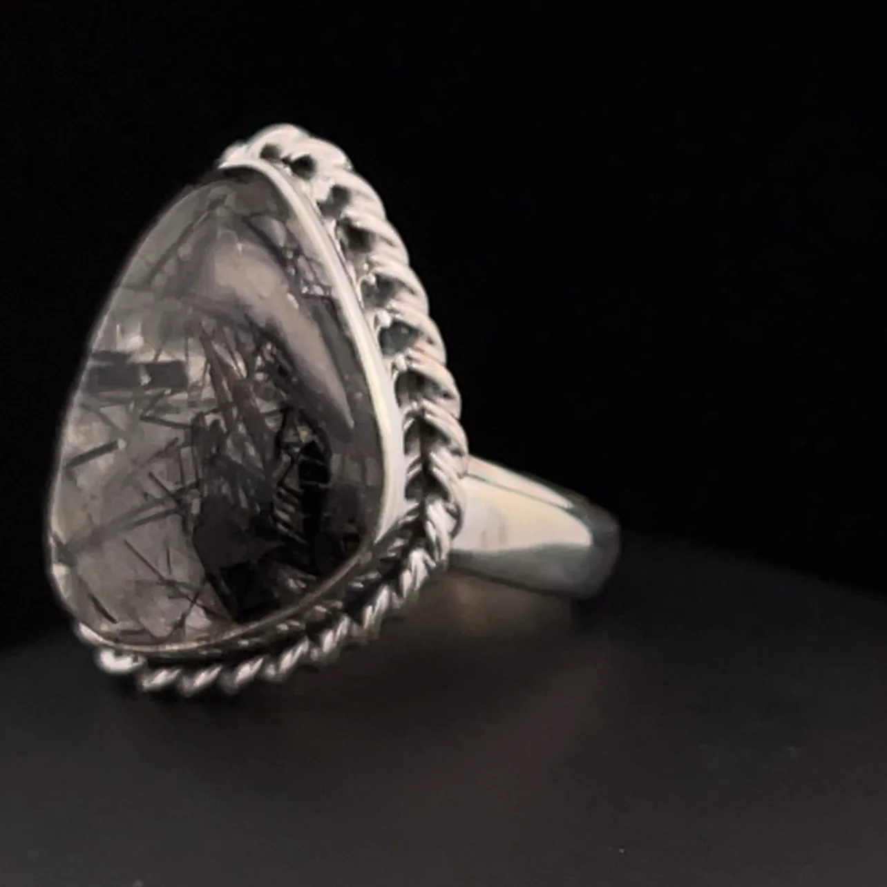 Sterling Silver Tourmalated Quartz Ring Size 7 - Image 3
