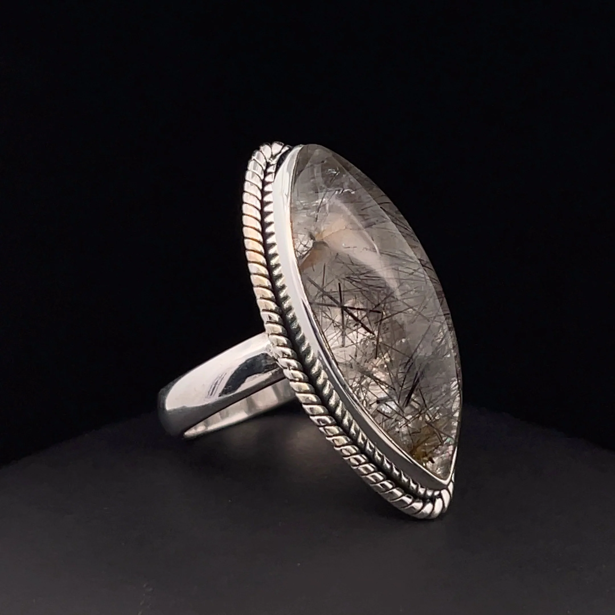 Sterling Silver Tourmalated Quartz Ring Size 7 - Image 2