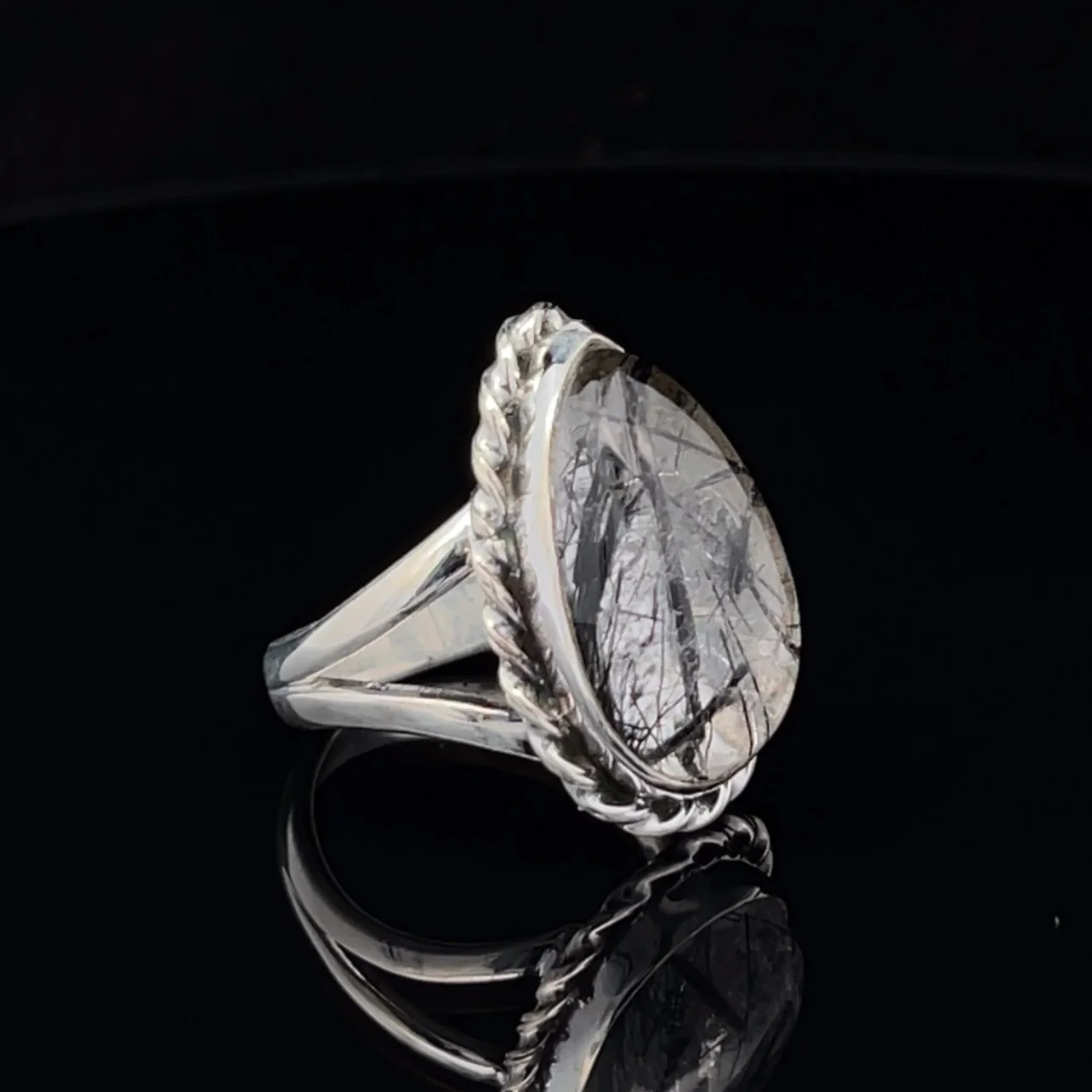Sterling Silver Tourmalated Quartz Ring Size 7 - Image 2