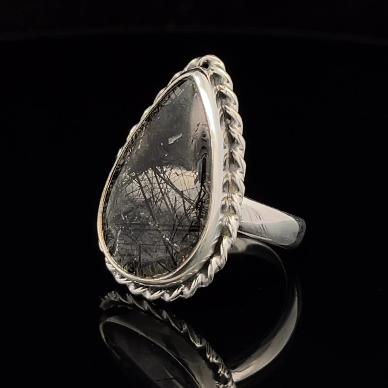 Sterling Silver Tourmalated Quartz Ring Size 8 - Image 3
