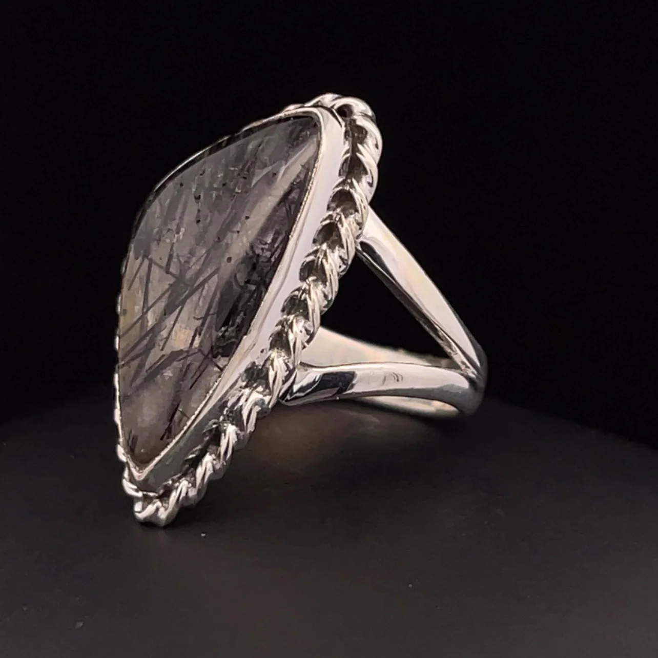 Sterling Silver Tourmalated Quartz Ring Size 8 - Image 3