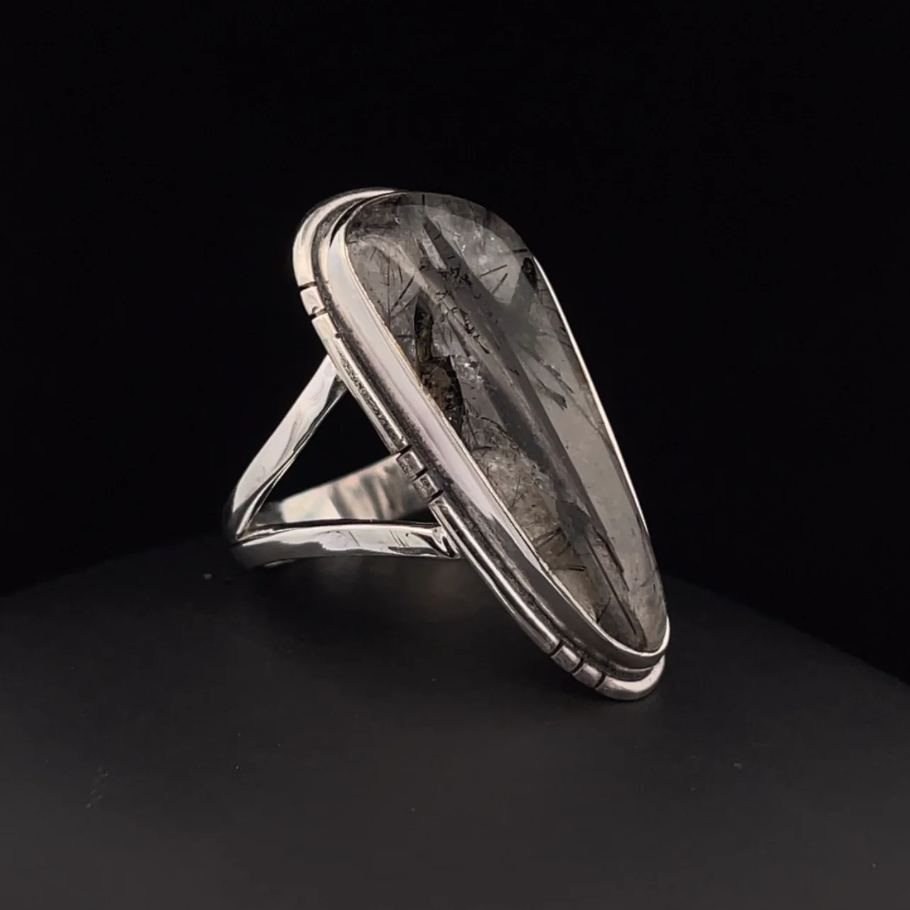 Sterling Silver Tourmalated Quartz Ring Size 9 - Image 2