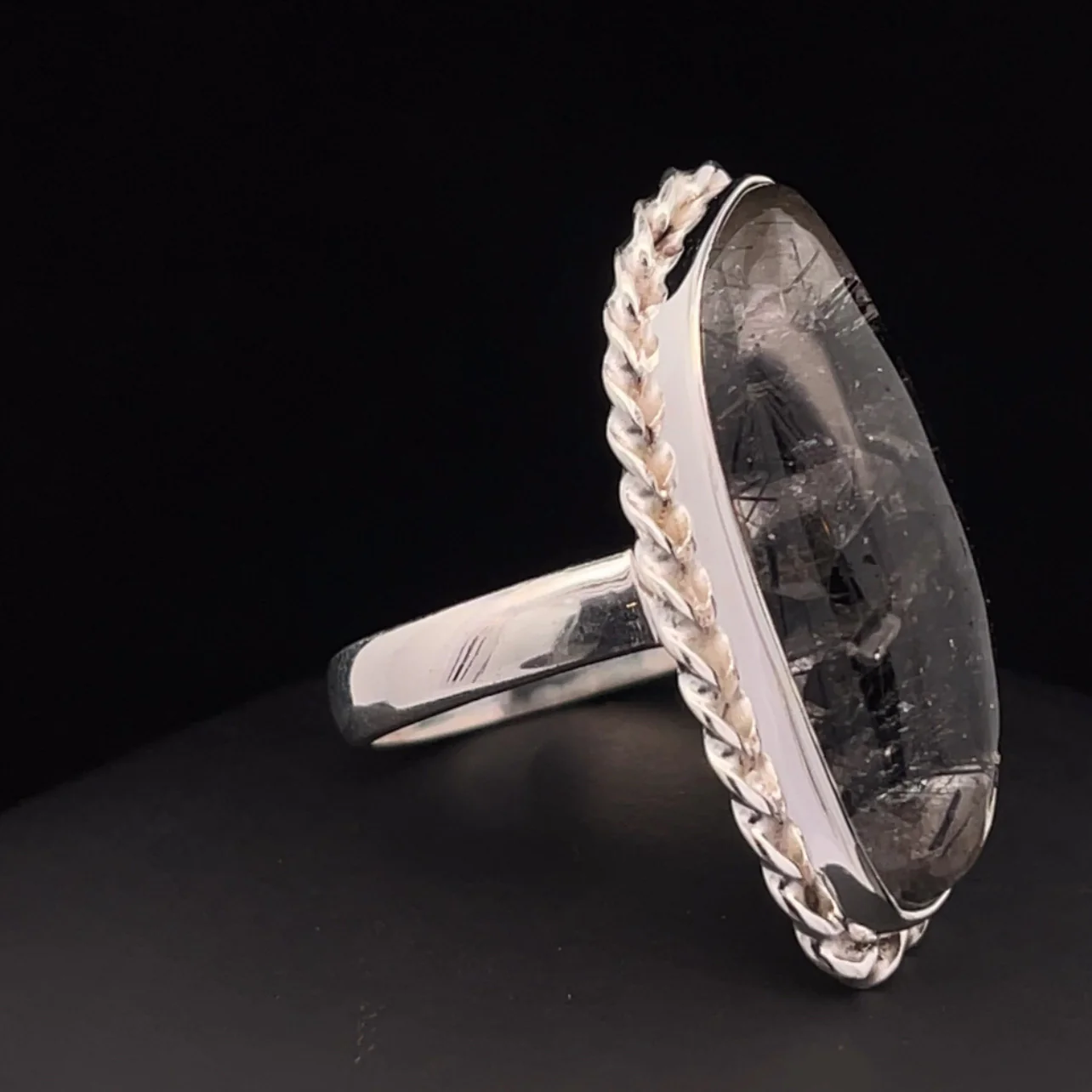 Sterling Silver Tourmalated Quartz Ring Size 9 - Image 2