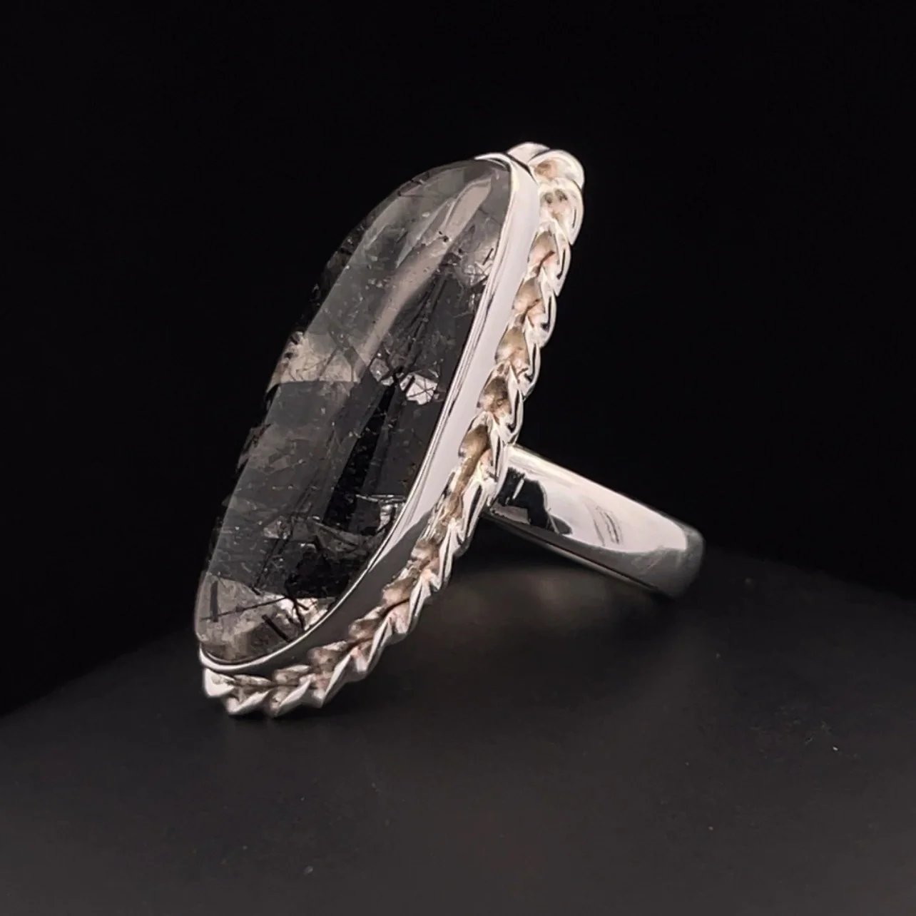 Sterling Silver Tourmalated Quartz Ring Size 9 - Image 3