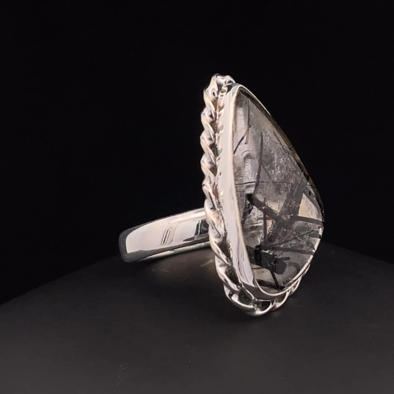 Sterling Silver Tourmalated Quartz Ring Size 9 - Image 2