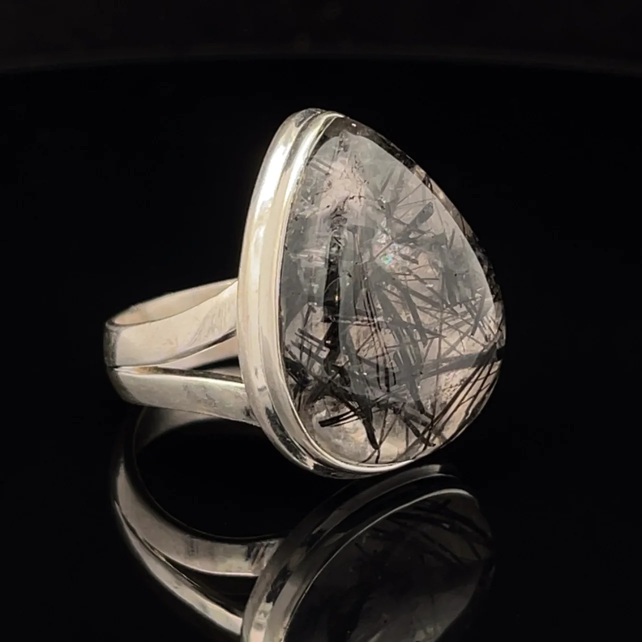 Sterling Silver Tourmalated Quartz Ring Size 9 - Image 2