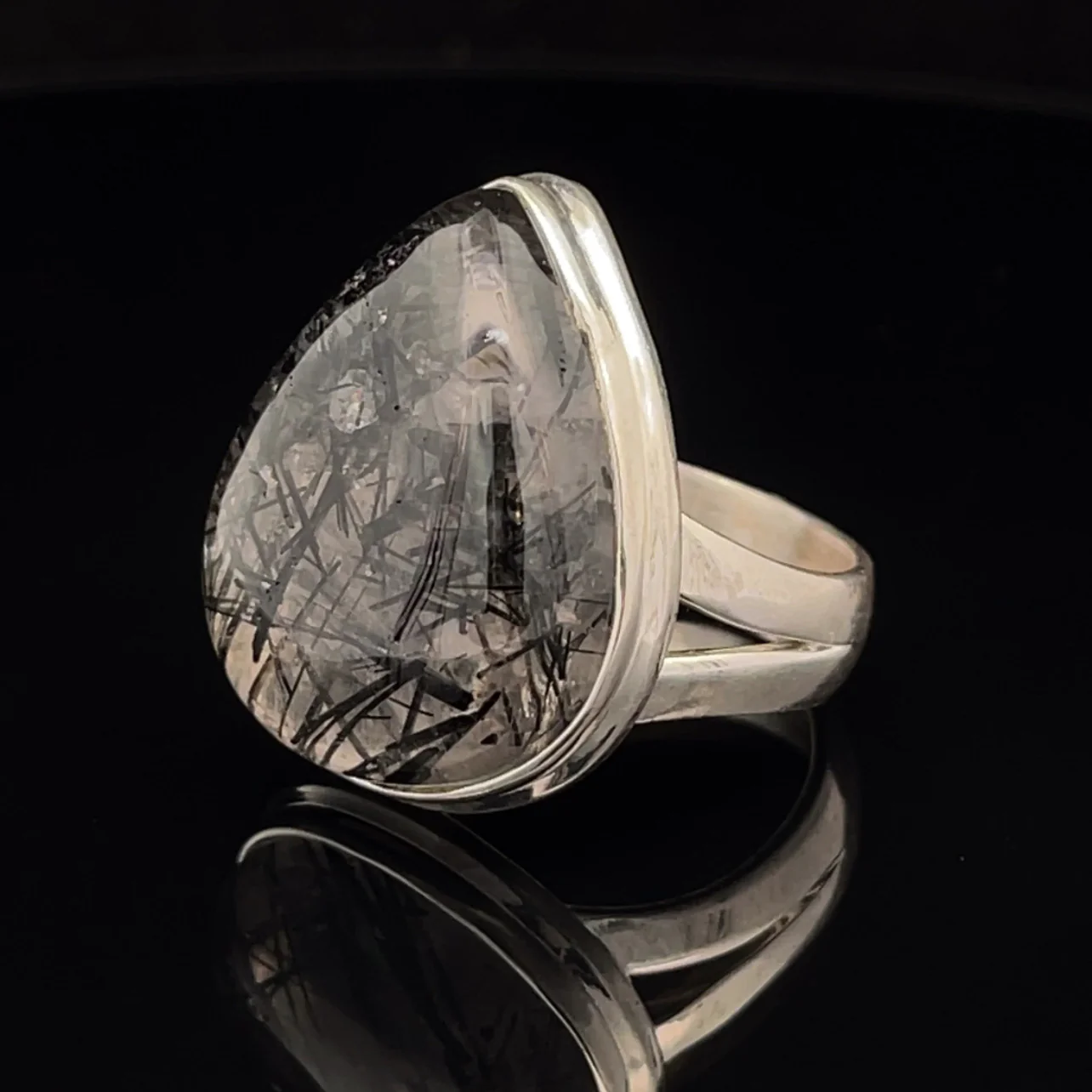 Sterling Silver Tourmalated Quartz Ring Size 9 - Image 3