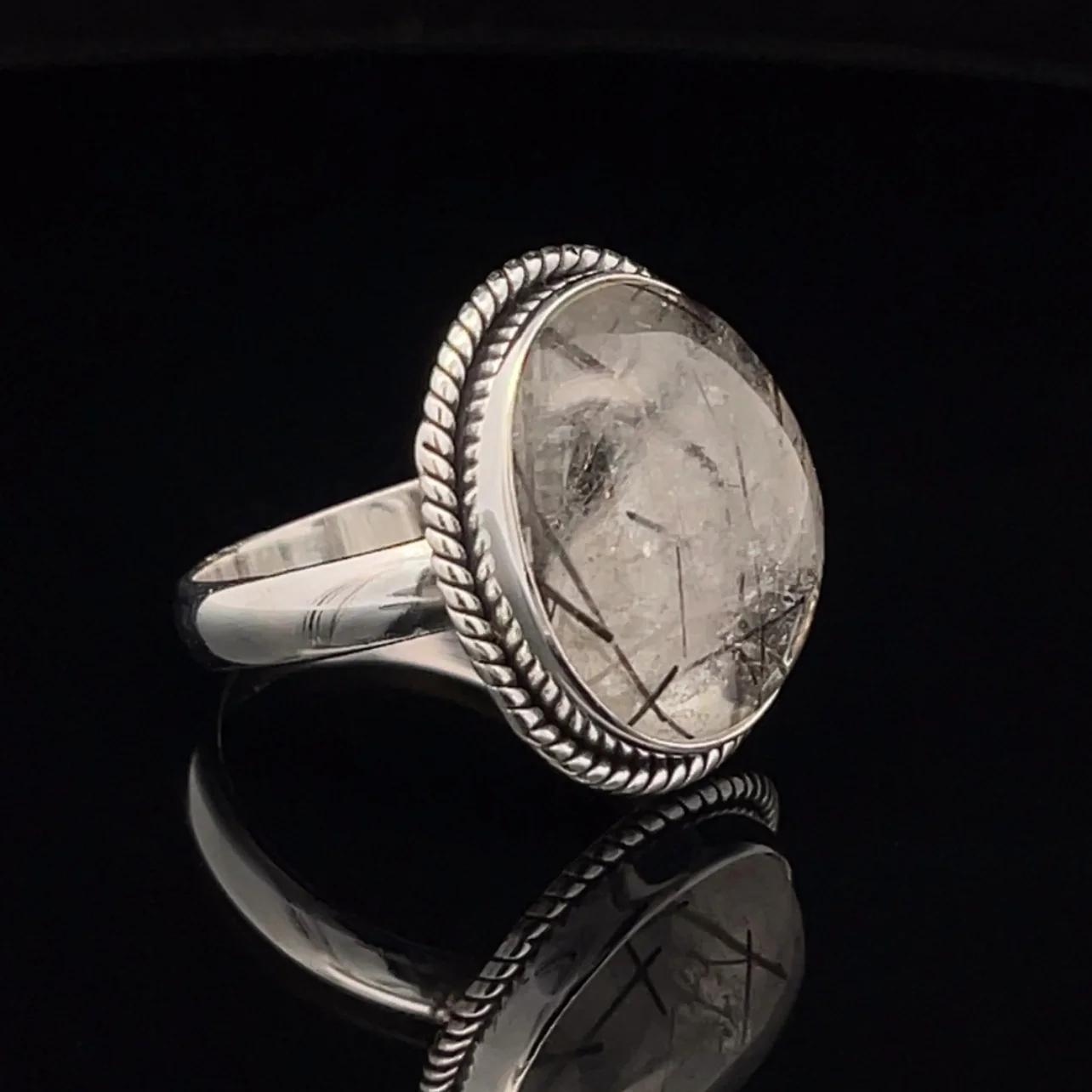 Sterling Silver Tourmalated Quartz Ring Size 10 - Image 2