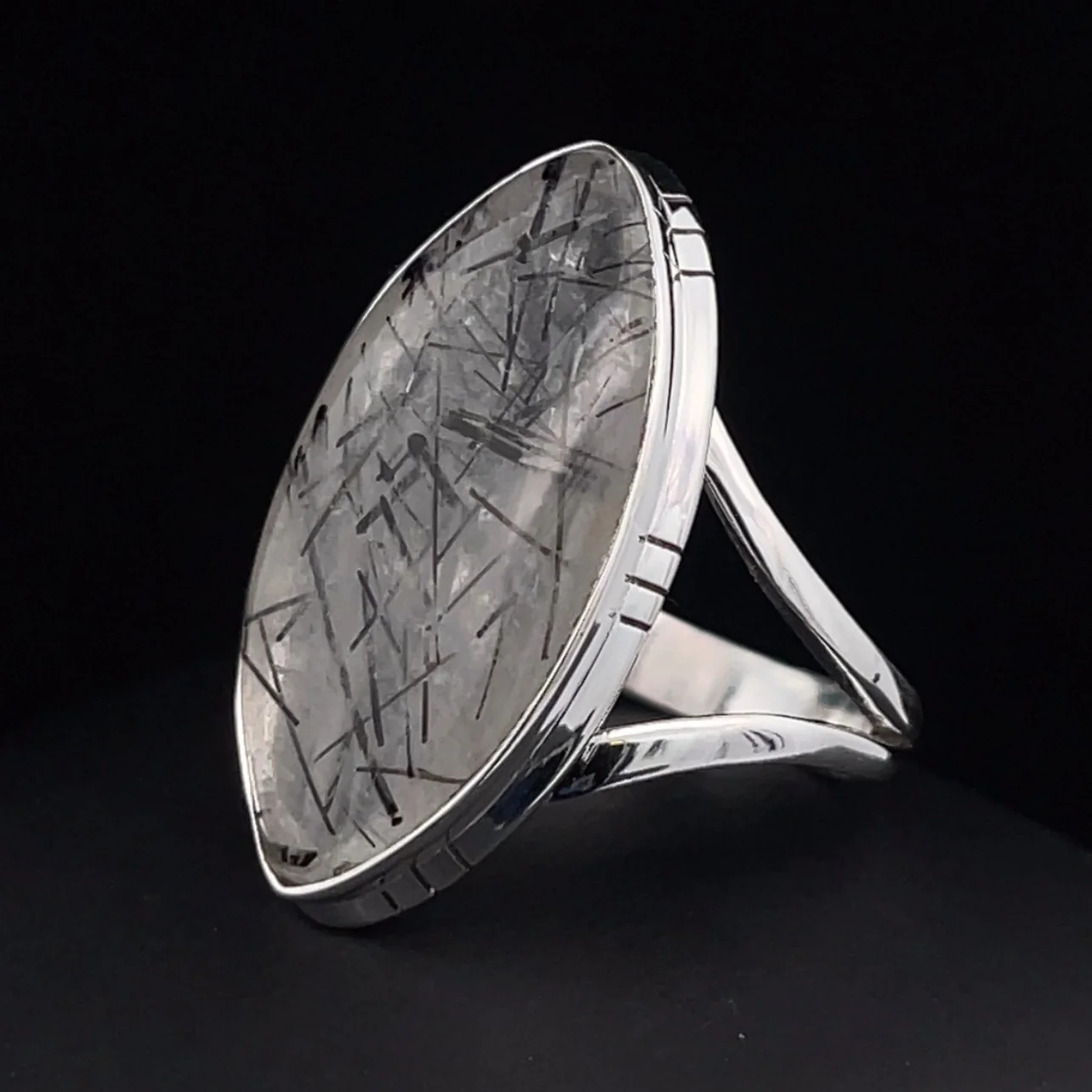 Sterling Silver Tourmalated Quartz Ring Size 10 - Image 3