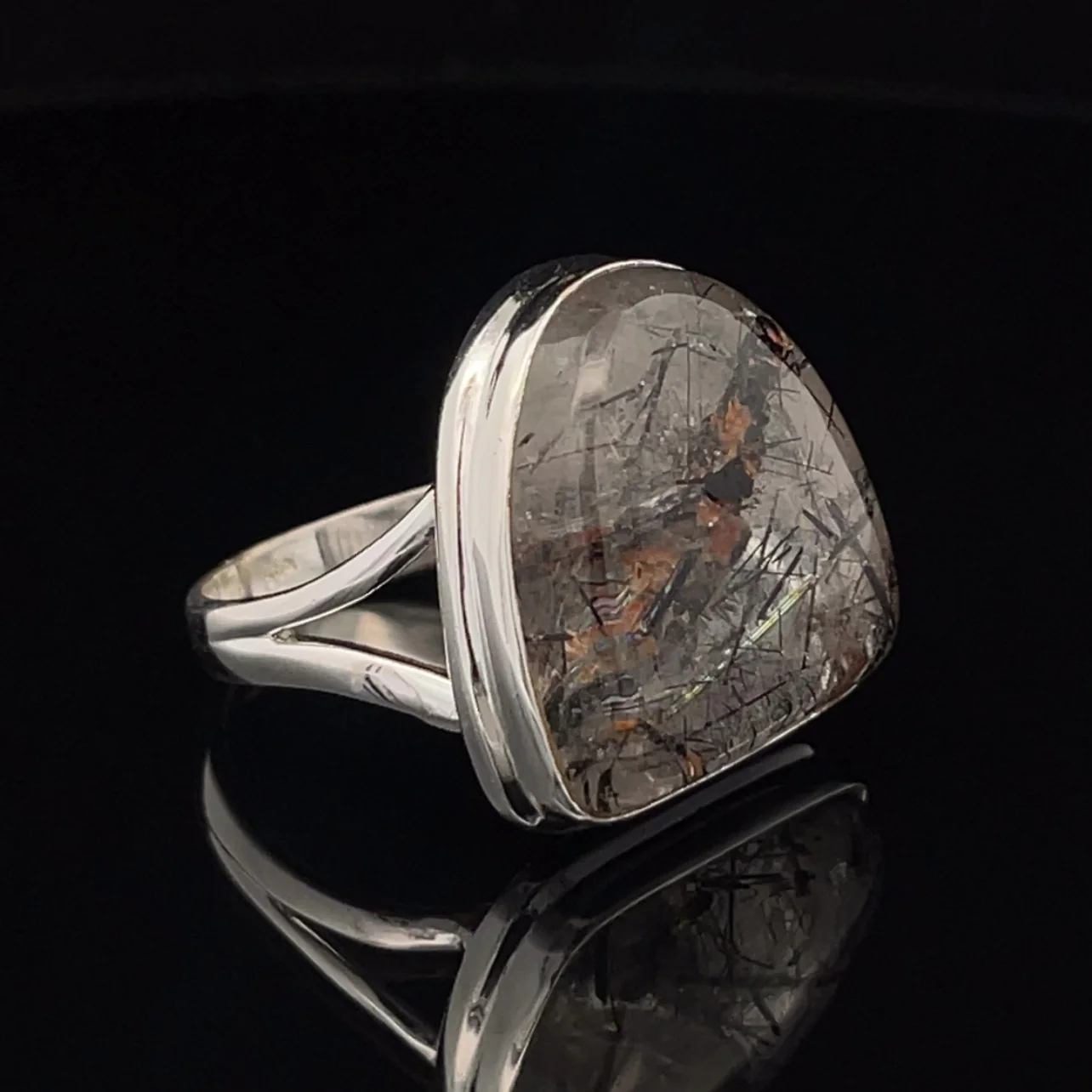 Sterling Silver Tourmalated Quartz Ring Size 11 - Image 2