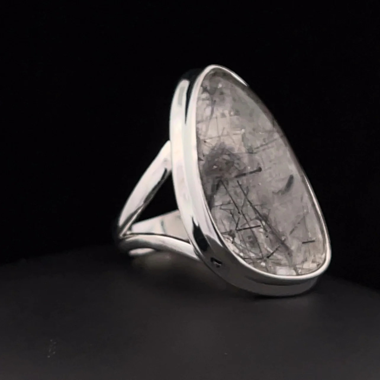 Sterling Silver Tourmalated Quartz Ring Size 5 - Image 2