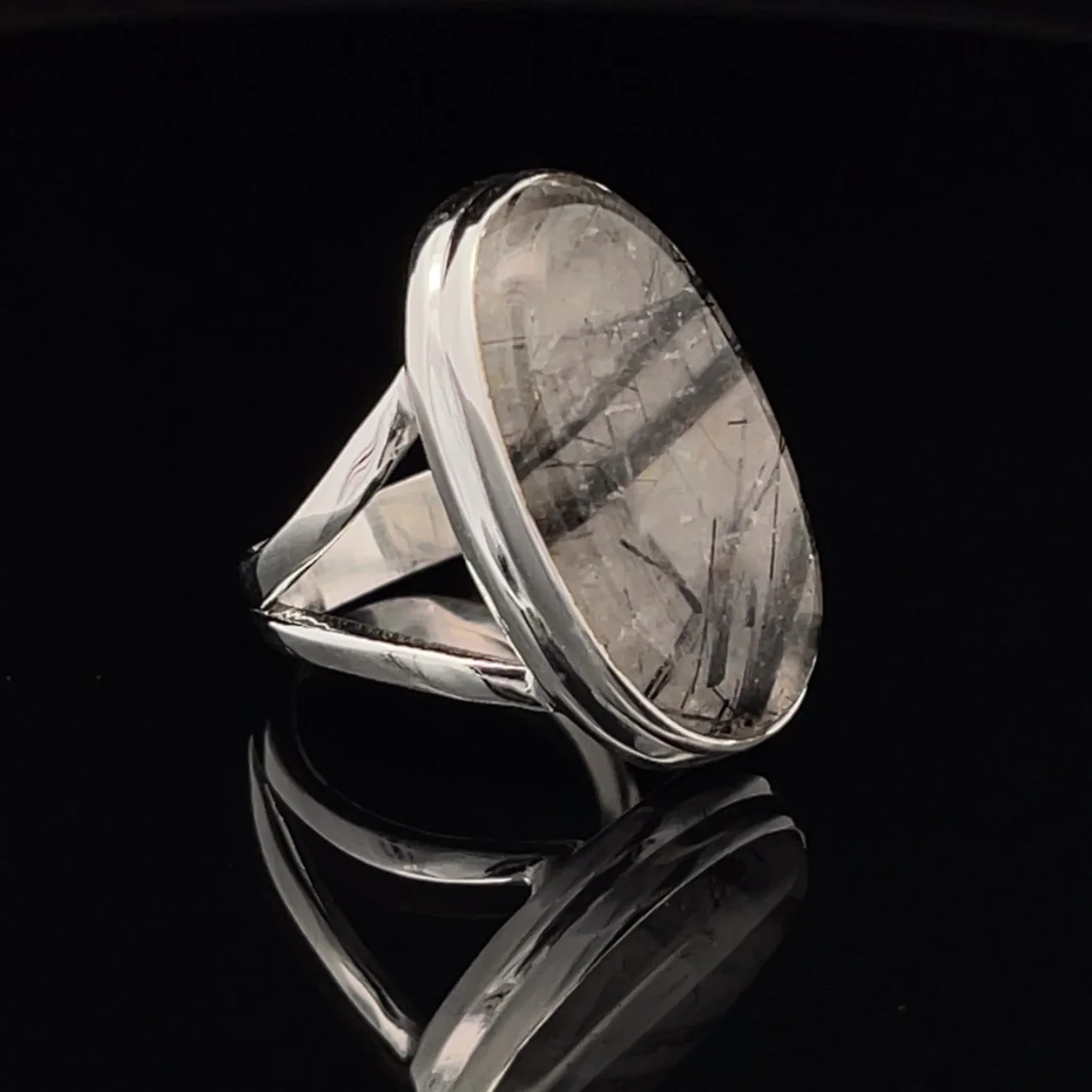 Sterling Silver Tourmalated Quartz Ring Size 6 - Image 2