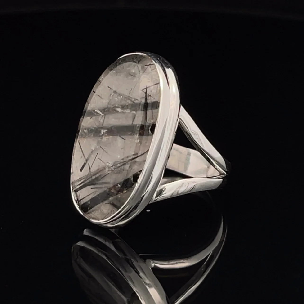 Sterling Silver Tourmalated Quartz Ring Size 6 - Image 3