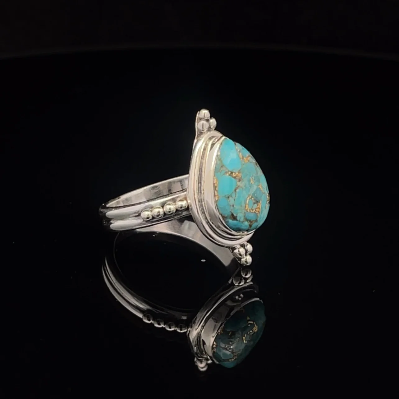Sterling Silver Turquoise with Copper Inclusions Ring Size 7 - Image 2