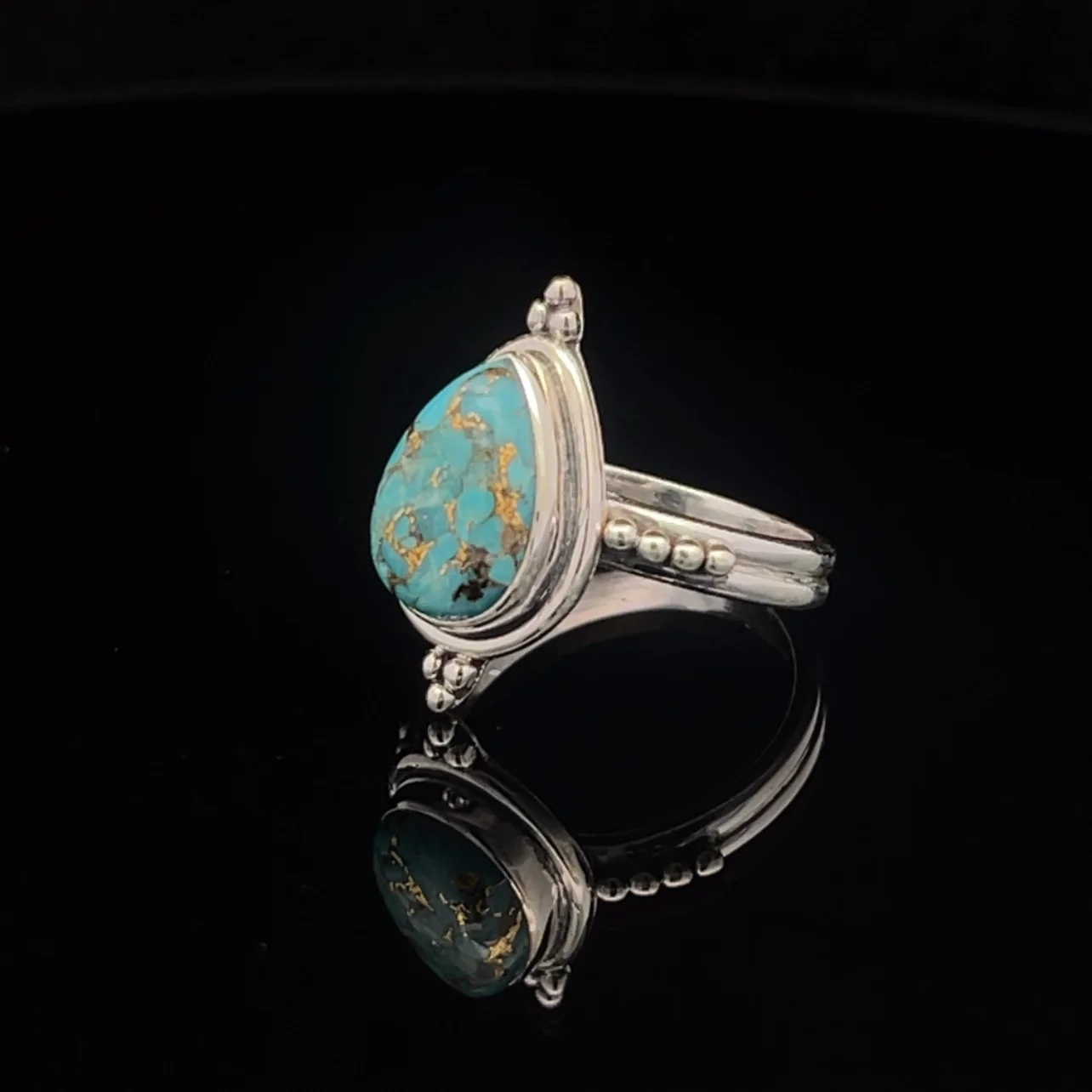 Sterling Silver Turquoise with Copper Inclusions Ring Size 7 - Image 3