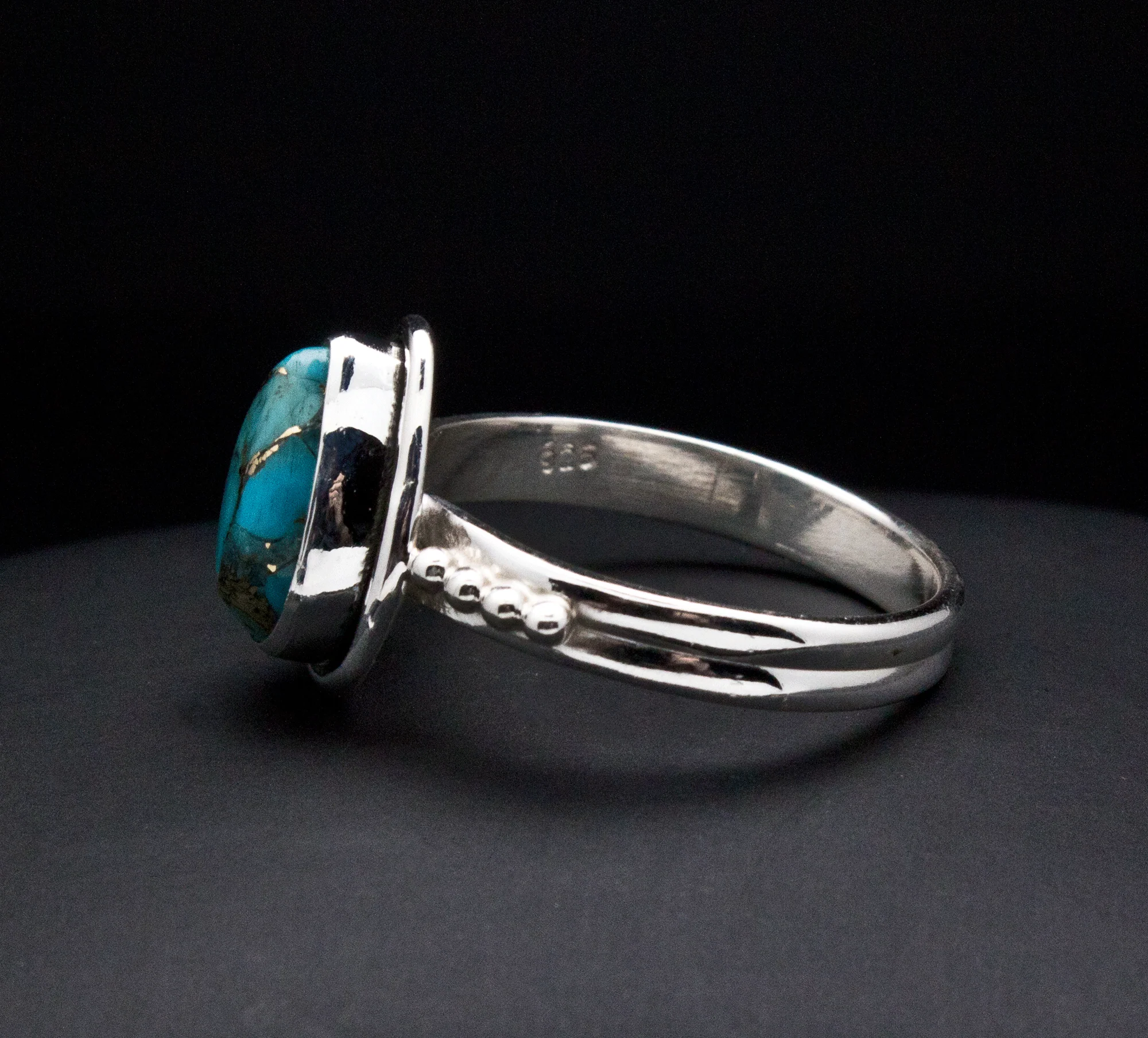 Sterling Silver Turquoise with Silver Inclusions Ring SIze 7 - Image 3