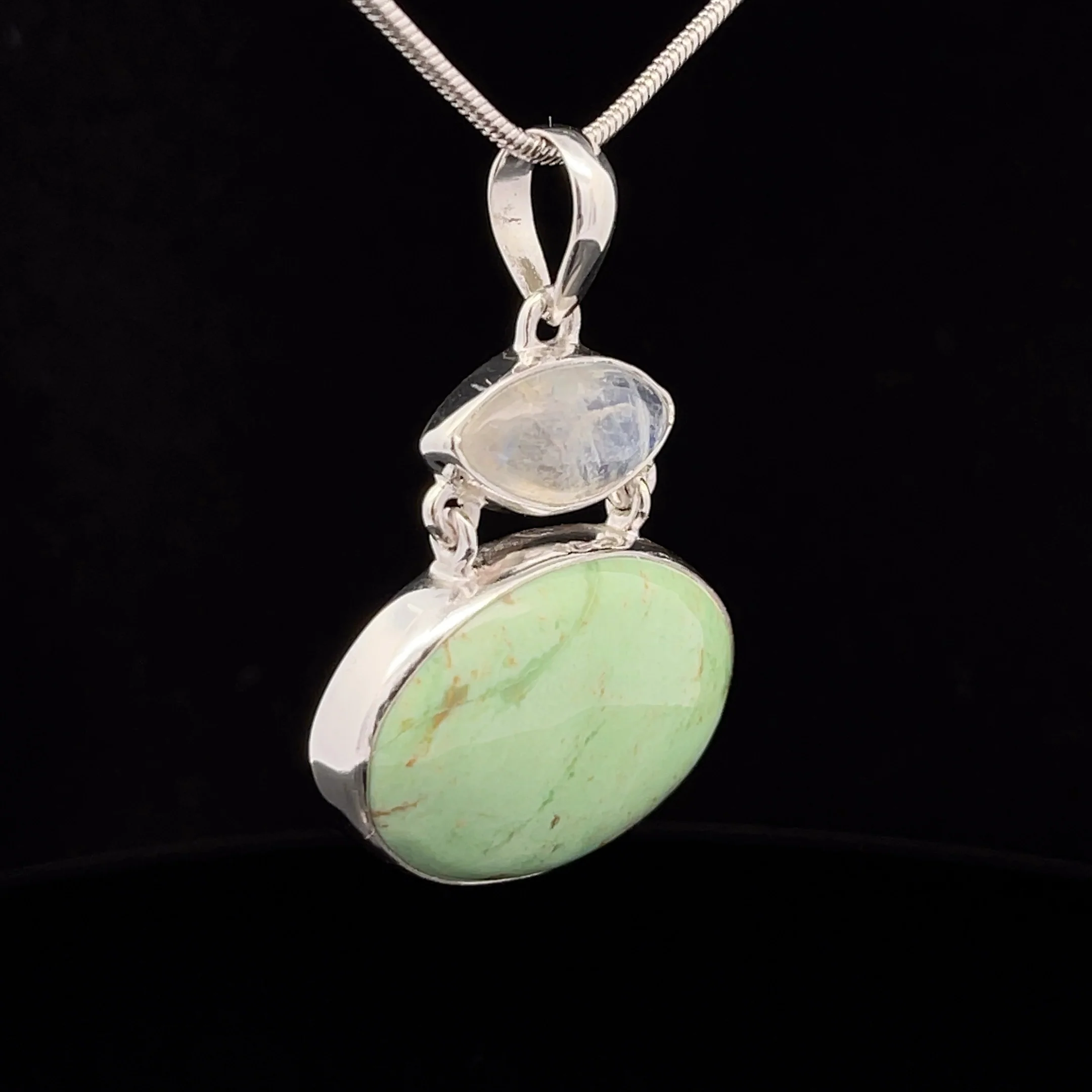 Sterling Silver Variscite and Moonstone Pendant - Image 2