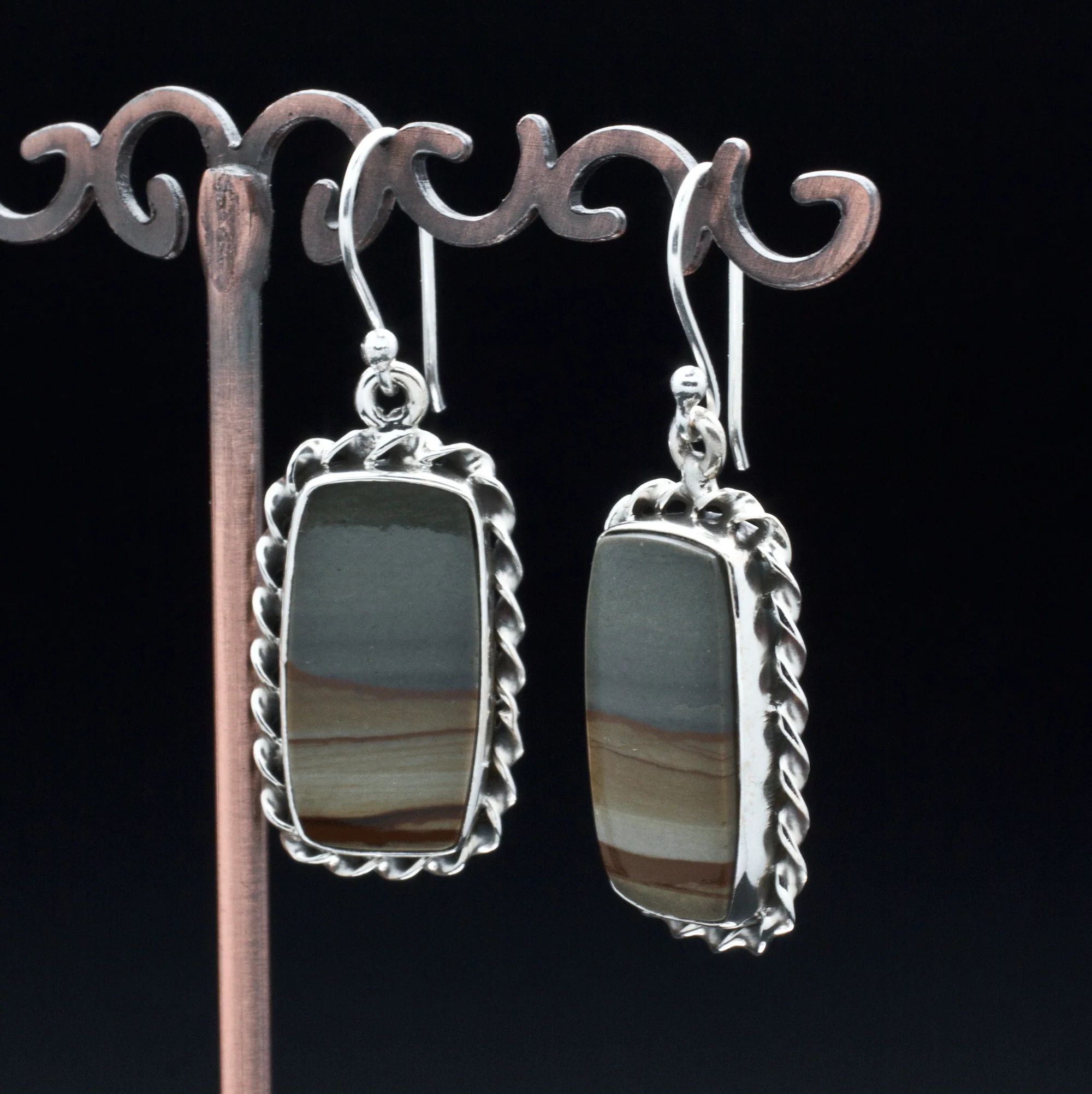 Sterling Silver Wildhorse Picture Jasper Earrings - Image 2
