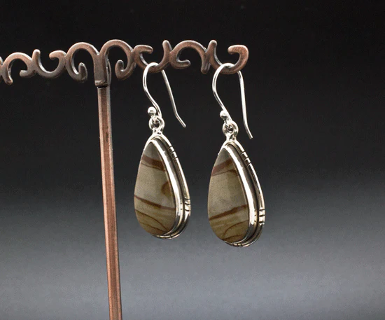 Sterling Silver Wildhorse Picture Jasper Earrings - Image 2