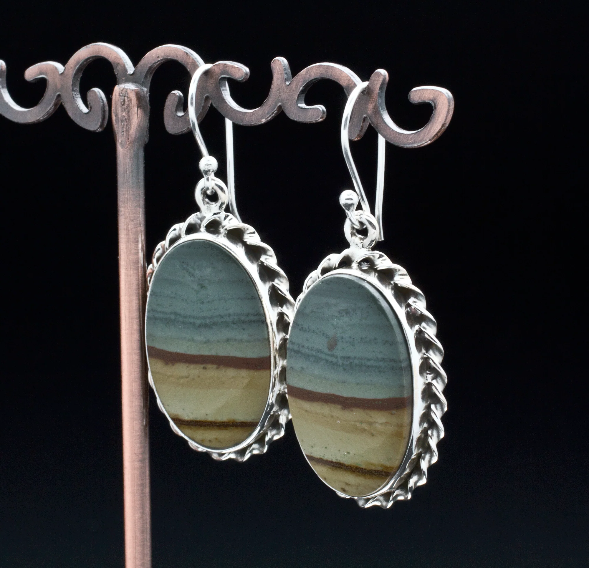 Sterling Silver Wildhorse Picture Jasper Earrings - Image 2