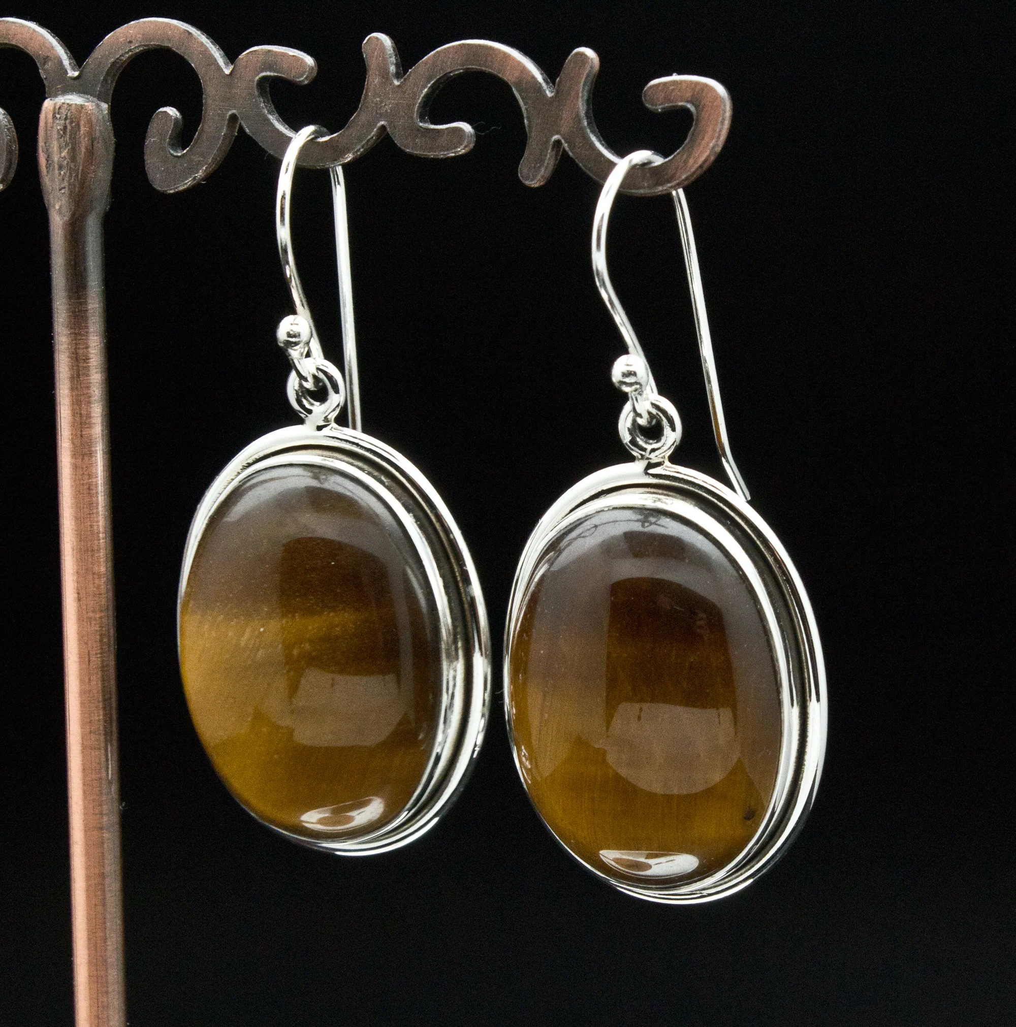 Sterling Silver Yellow Tiger Eye Earrings - Image 2
