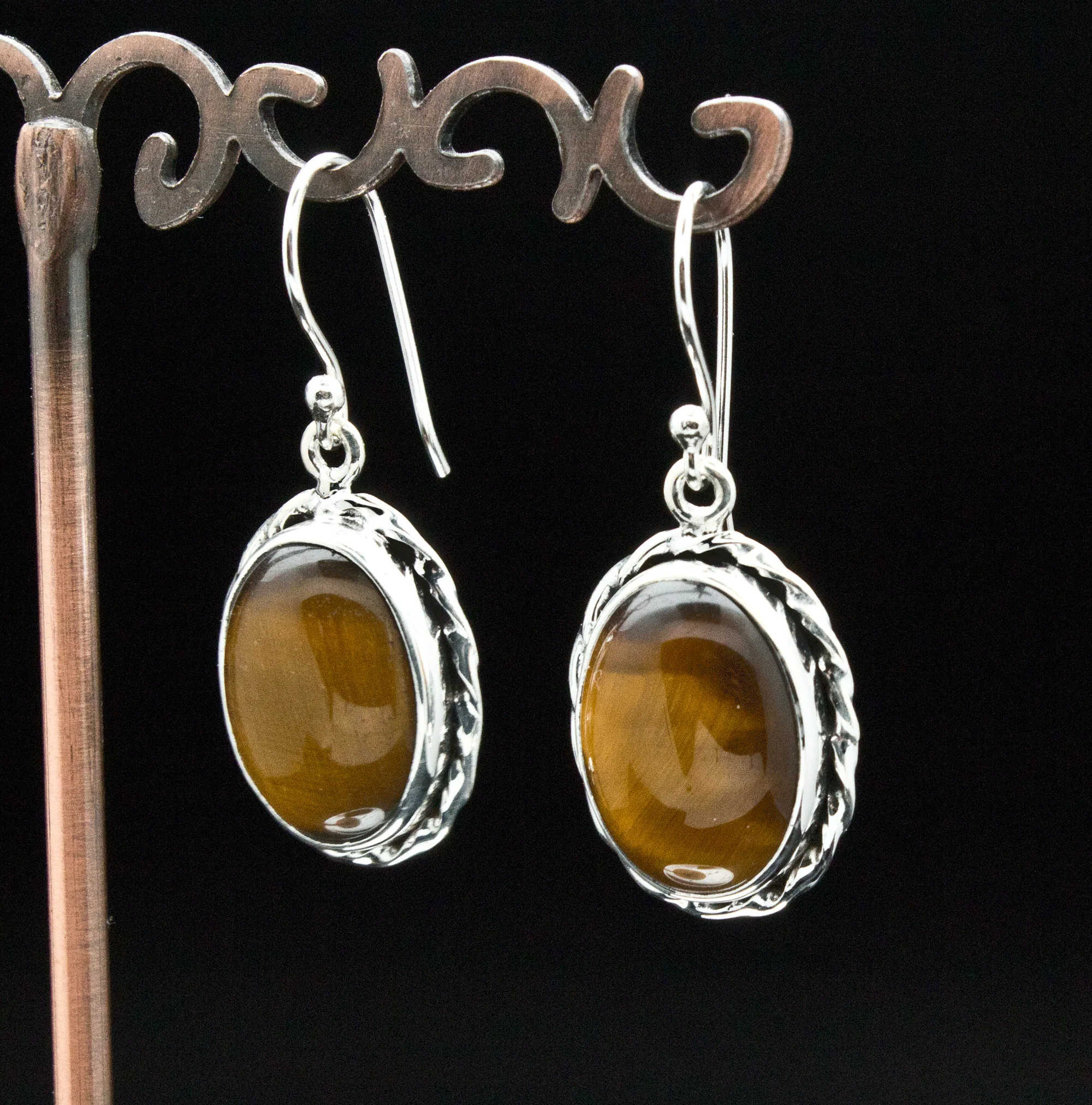 Sterling Silver Yellow Tiger Eye Earrings - Image 2