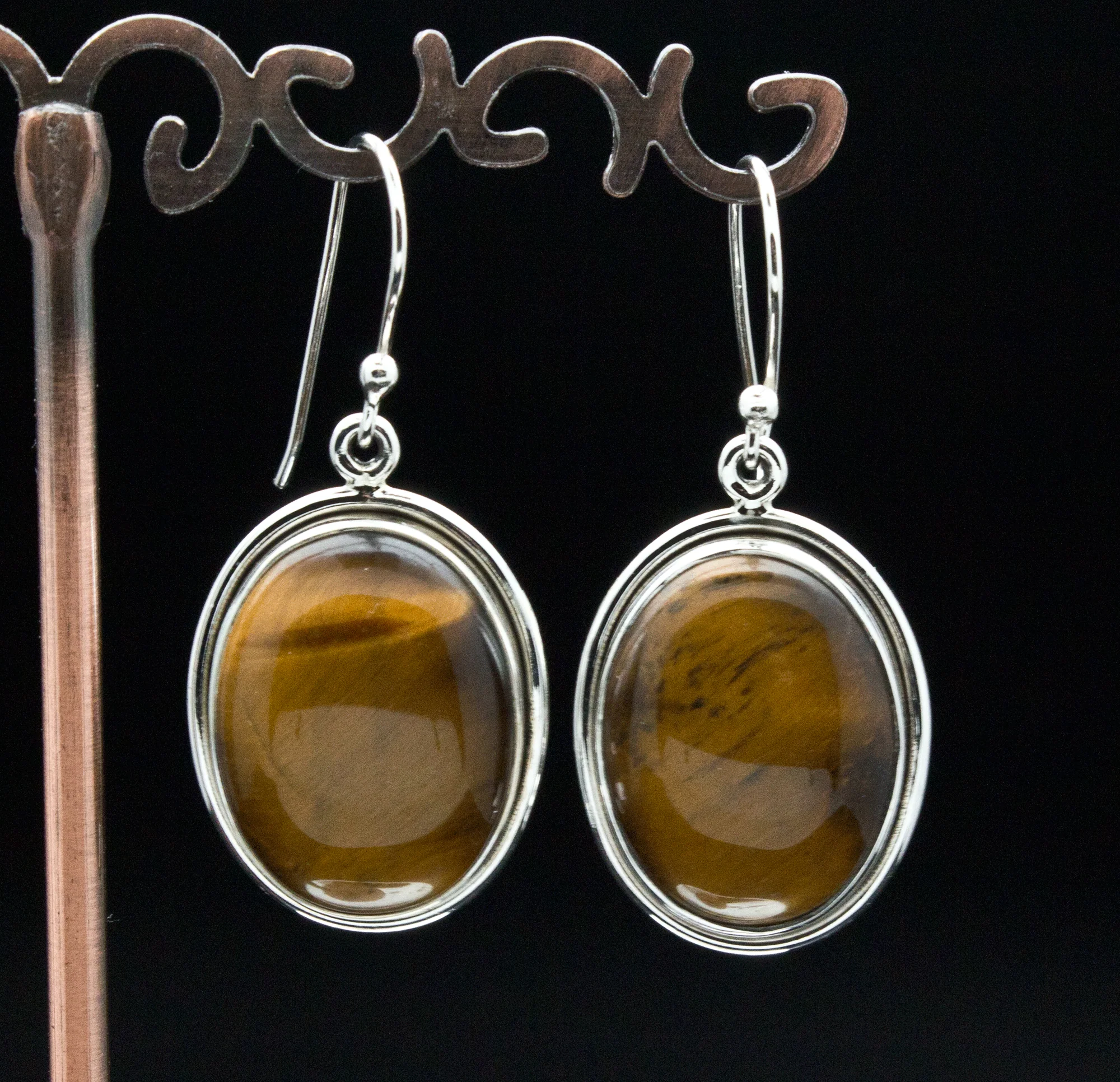 Sterling Silver Yellow Tiger Eye Earrings - Image 2